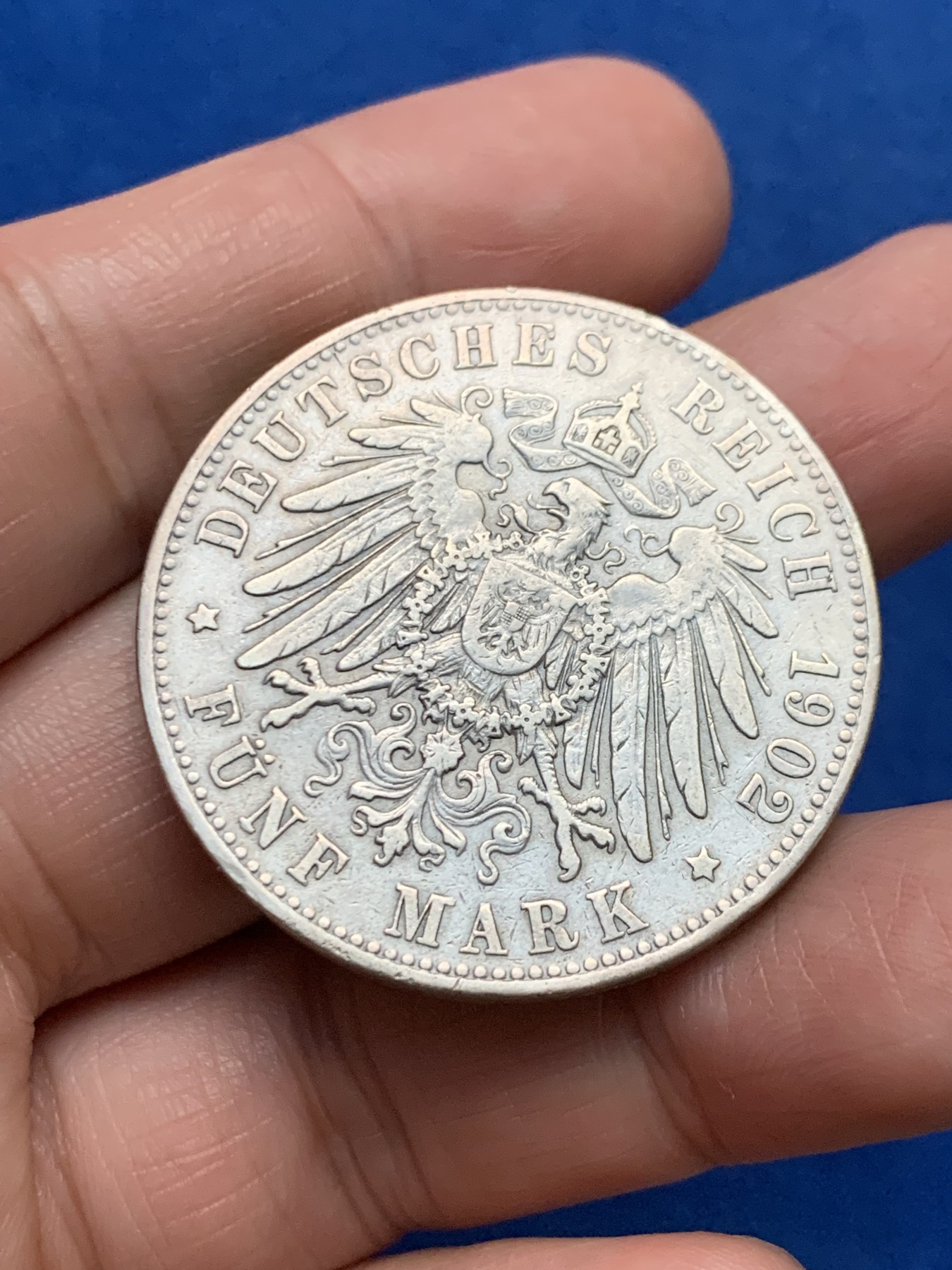 《竞宝斋》第249场-周日，周一 ，周二3场连拍 (全场包邮) 1902年德国自由市汉堡5马克银币