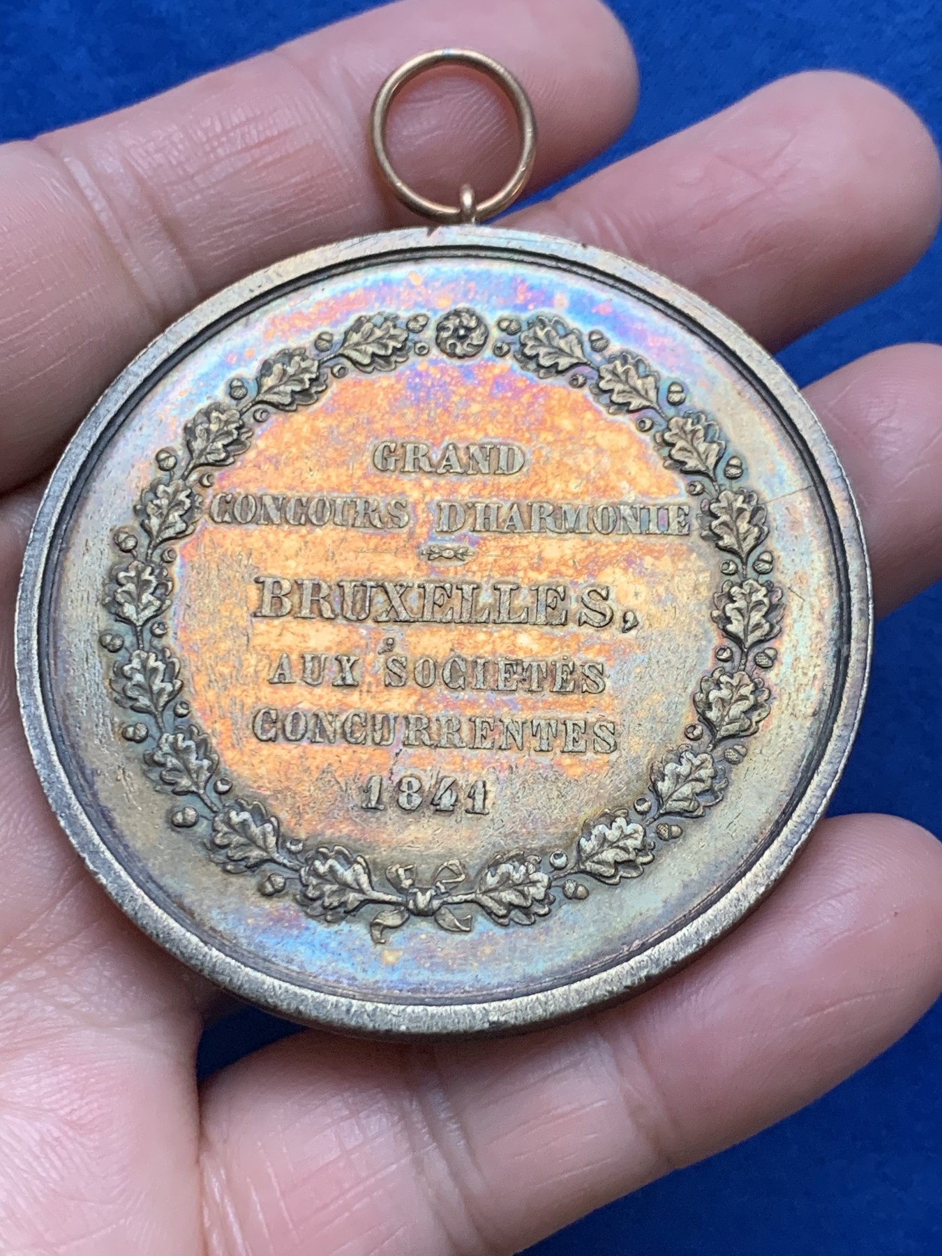 《竞宝斋》第249场-周日，周一 ，周二3场连拍 (全场包邮) 1841 比利时布鲁塞尔镀金银章（吊环），直径55.5mm，约52.2克