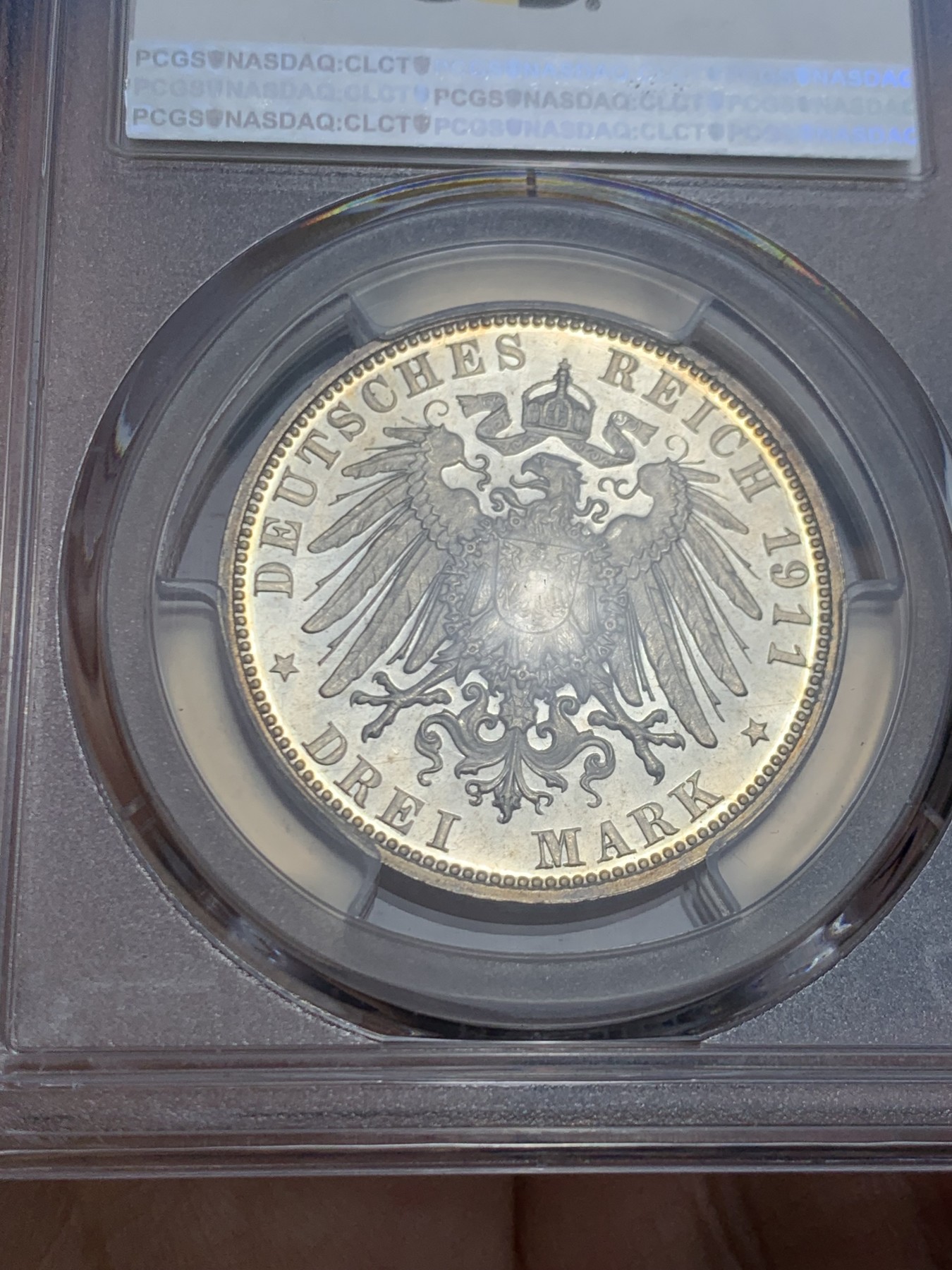 《竞宝斋》第249场-周日，周一 ，周二3场连拍 (全场包邮) PCGS  PR65CAM  德国  1911年  巴伐利亚奥波德精制3马克