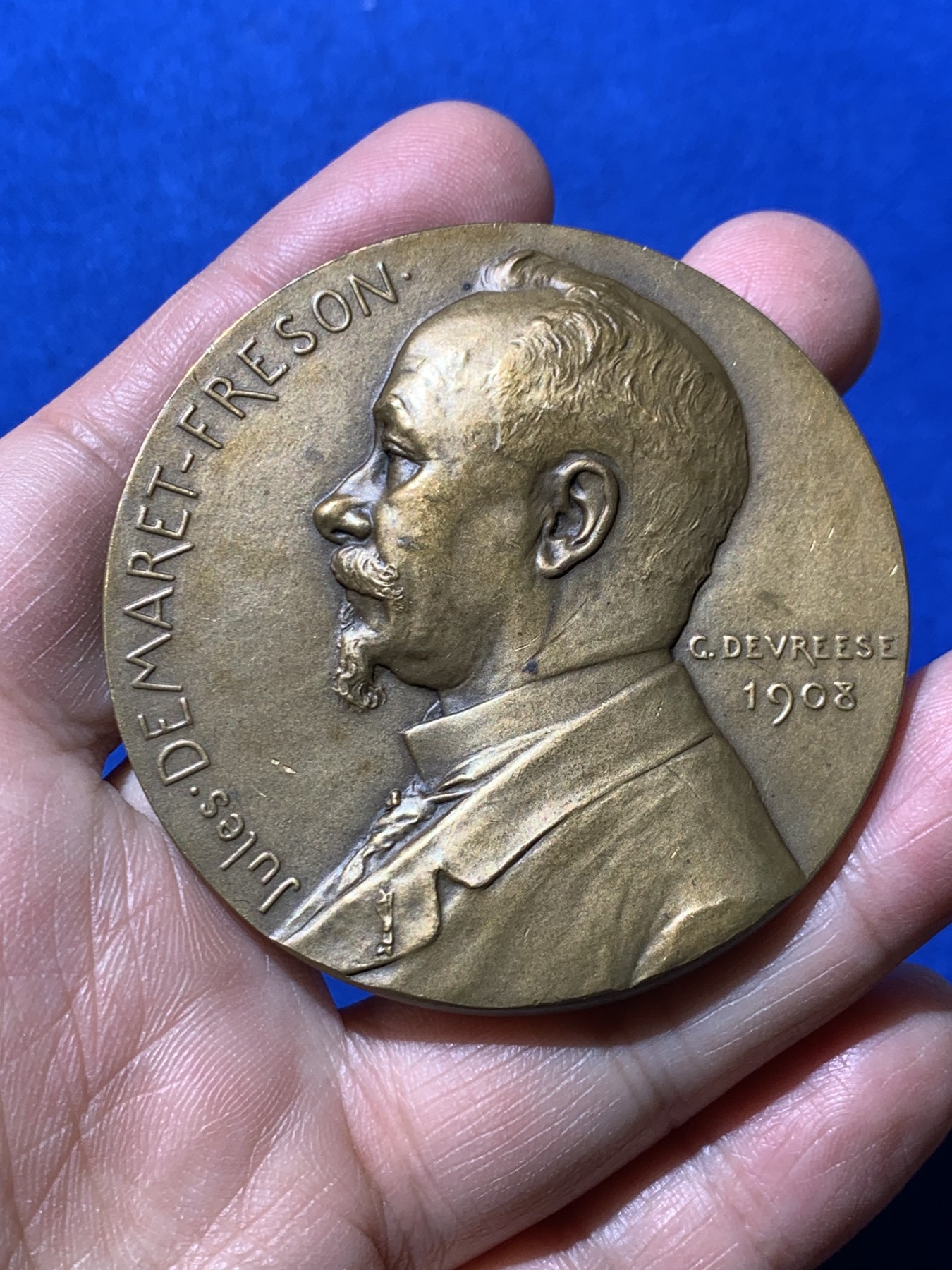 《竞宝斋》第249场-周日，周一 ，周二3场连拍 (全场包邮) 1907 比利时德马雷特教授铜章，直径60mm，约82.7克