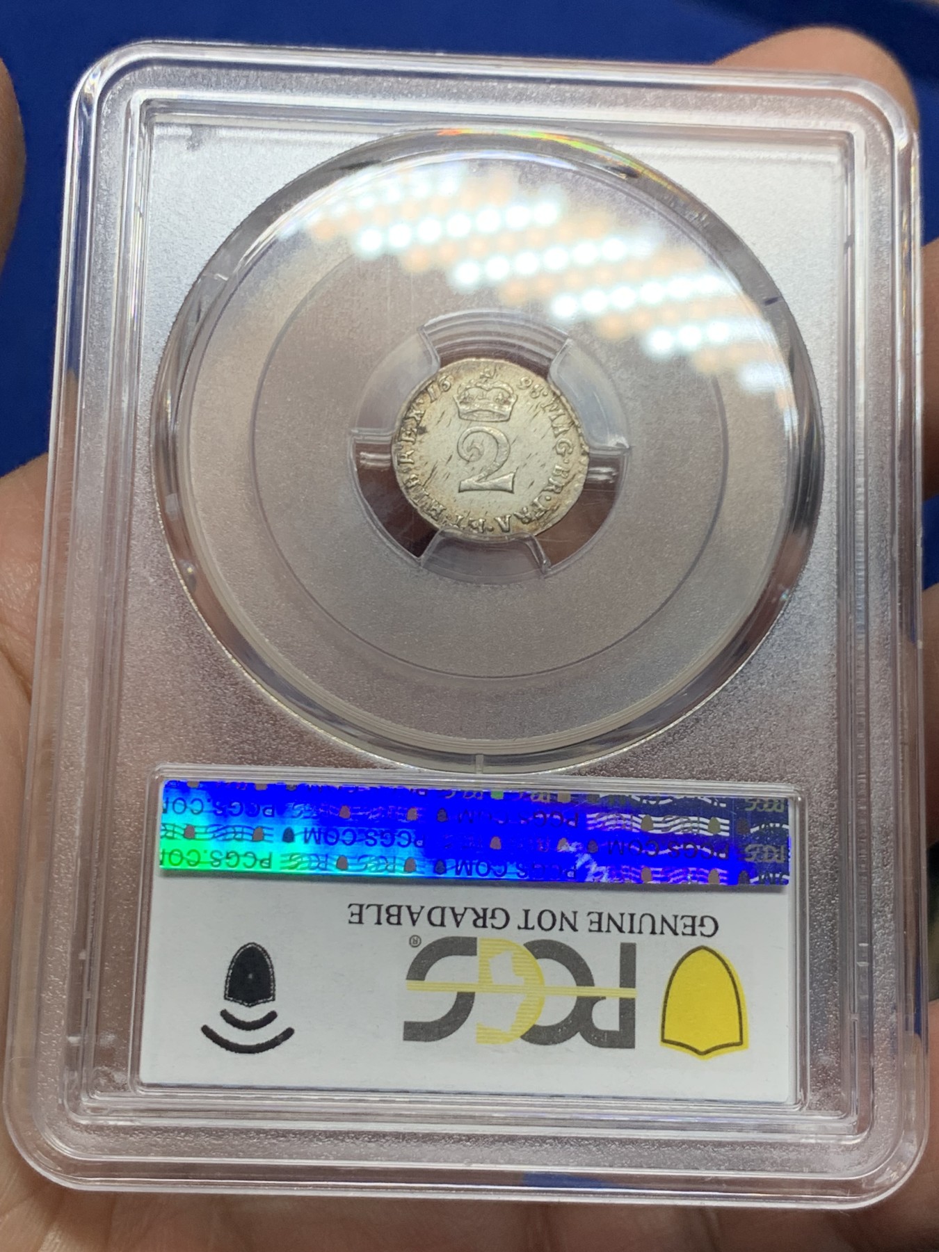 《竞宝斋》第249场-周日，周一 ，周二3场连拍 (全场包邮) PCGS  UNC  英国  1698年威廉三世2便士，少见早期英国便士银币