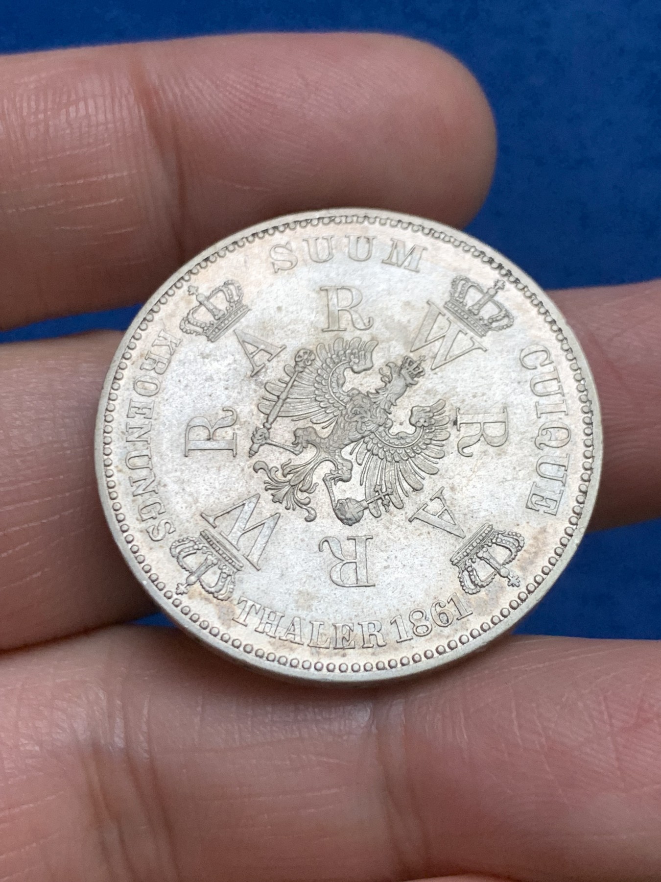 《竞宝斋》第249场-周日，周一 ，周二3场连拍 (全场包邮) 1861年德国普鲁士威廉一世登基泰勒银币