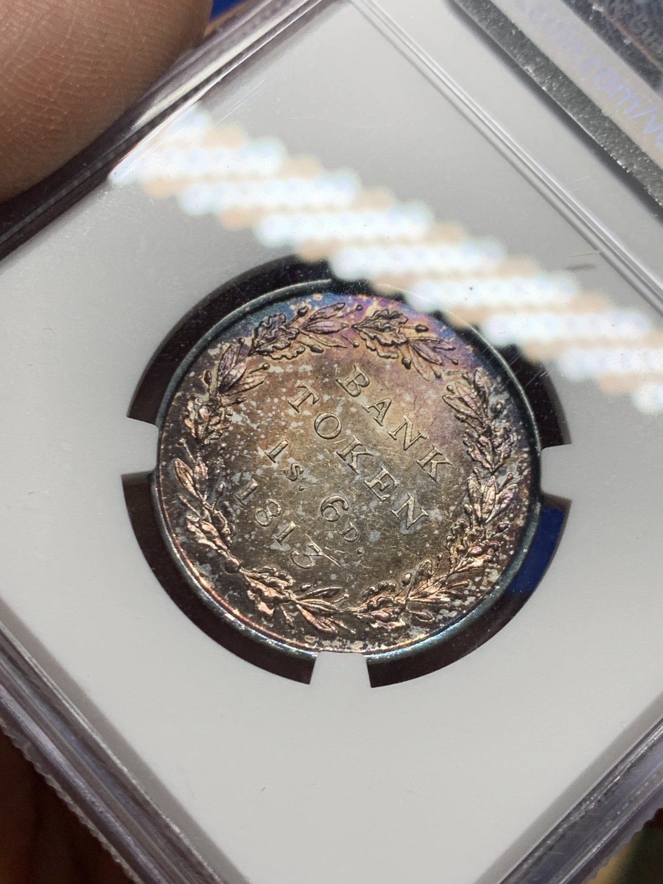 《竞宝斋》第249场-周日，周一 ，周二3场连拍 (全场包邮) NGC  MS62  英国  1813年  英格兰银行18便士，包浆非常漂亮，品相不错