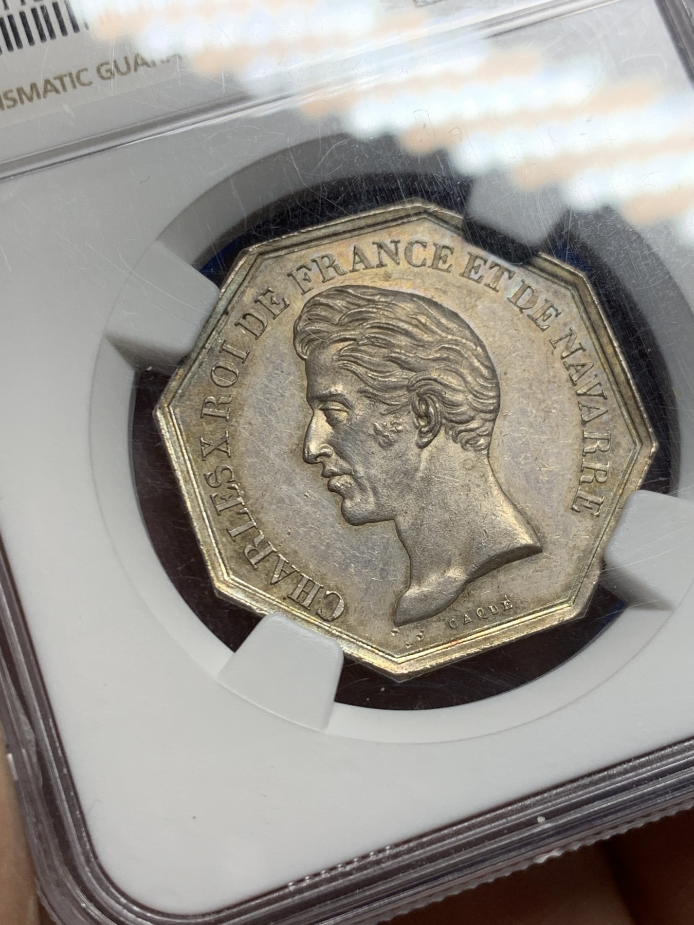 《竞宝斋》第250场-周日，周一 ，周二3场连拍 (全场包邮) NGC MS61 法国1829屠宰场贸易八角银质代币