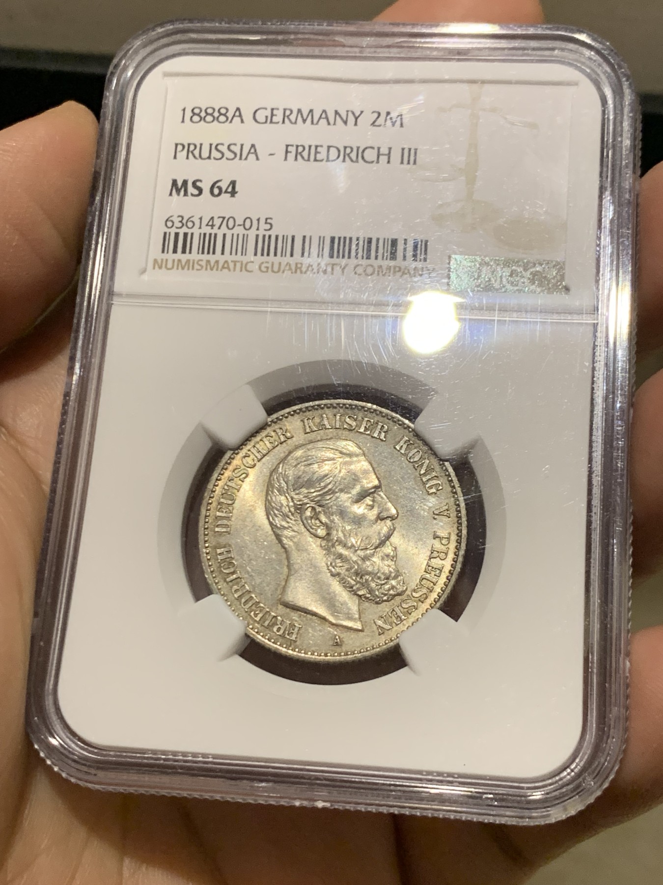 《竞宝斋》第249场-周日，周一 ，周二3场连拍 (全场包邮) NGC  MS64  德国  1888年  普鲁士弗里德里希2马克