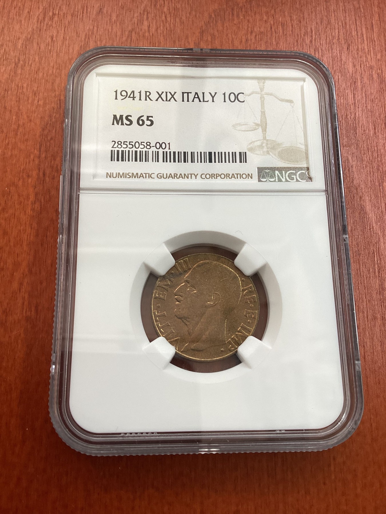 长老汇龙年精选第三场 1941R XIX 意大利伊曼纽尔三世10分铝铜币，NGC MS65，亚军分，更高分仅有四枚