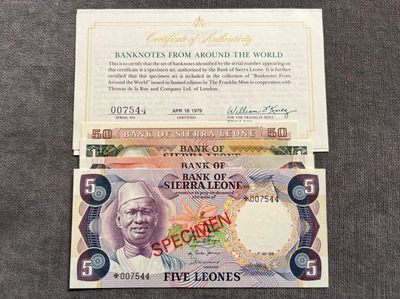 各国外币第25期 - 塞拉利昂4张一套样票样钞 全新带证书