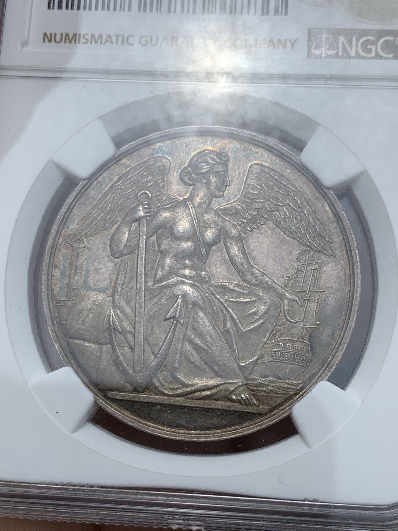 《竞宝斋》第250场-周日，周一 ，周二3场连拍 (全场包邮) NGC-MS63 法国海上保险公司银质jeton，早期无边铭，极少见品种