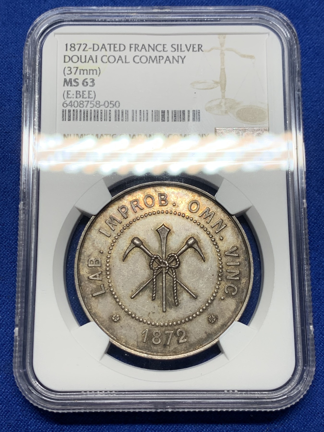 《竞宝斋》第250场-周日，周一 ，周二3场连拍 (全场包邮) NGC-MS63 法国杜埃煤炭公司银质jeton，蜜蜂边铭