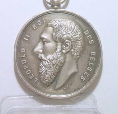 比利时1893年 利奥波德二世高浮雕精制大银章 40MM 23.5克 - 比利时1893年 利奥波德二世高浮雕精制大银章 40MM 23.5克