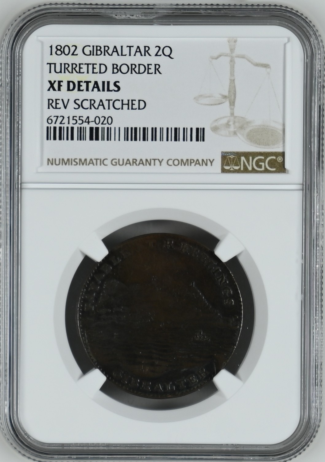 长老汇龙年精选第三场 1802 直布罗陀塔楼2Q铜币，NGC XFD