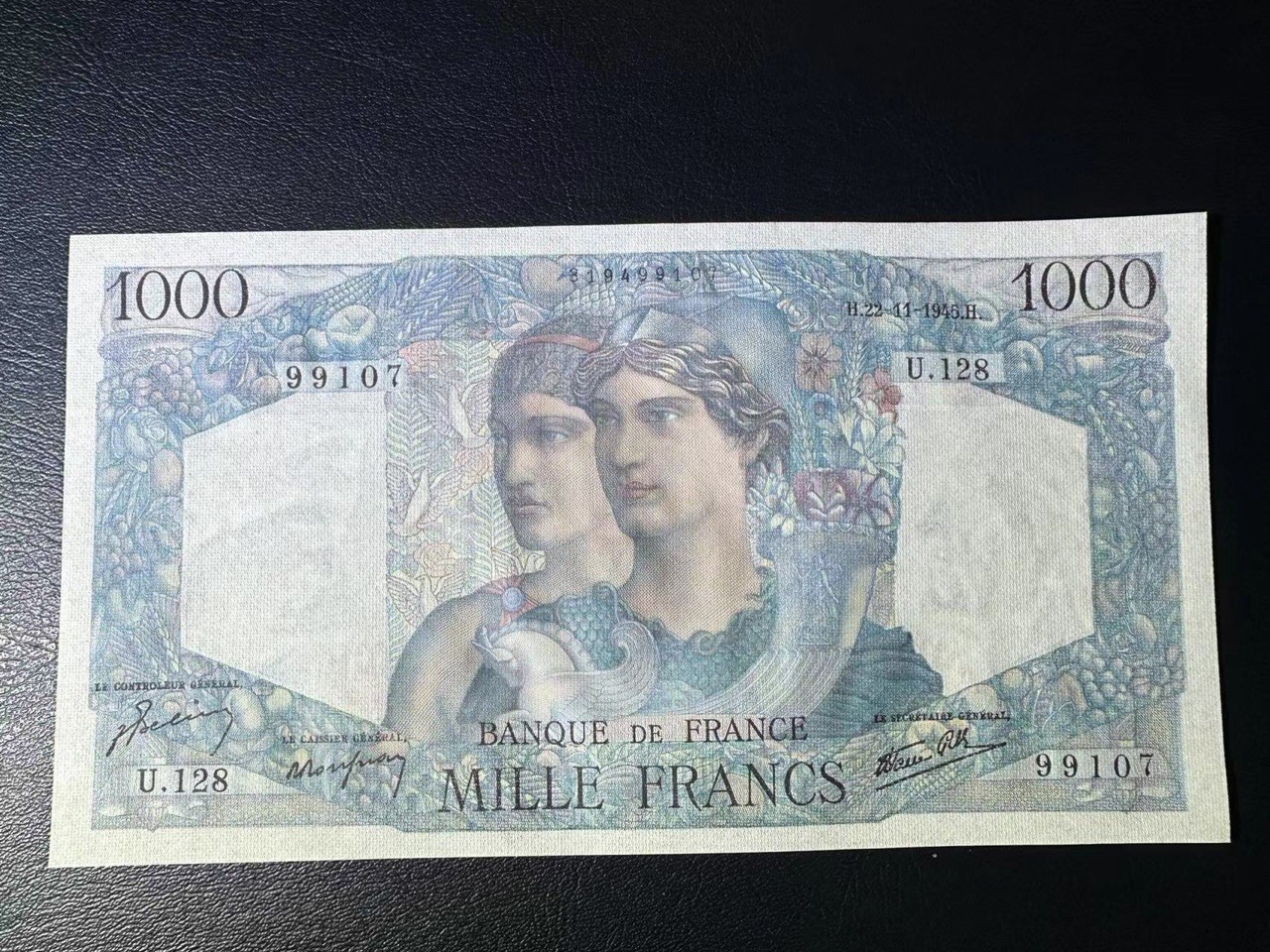 【Blue Auction】✨世界纸币精拍第448期【精】 法国 1945年1000法郎 全新UNC