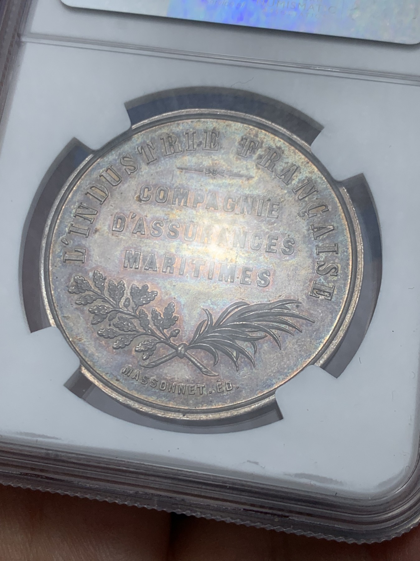 《竞宝斋》第250场-周日，周一 ，周二3场连拍 (全场包邮) NGC-MS63 法国海上保险公司银质jeton，早期无边铭，极少见品种