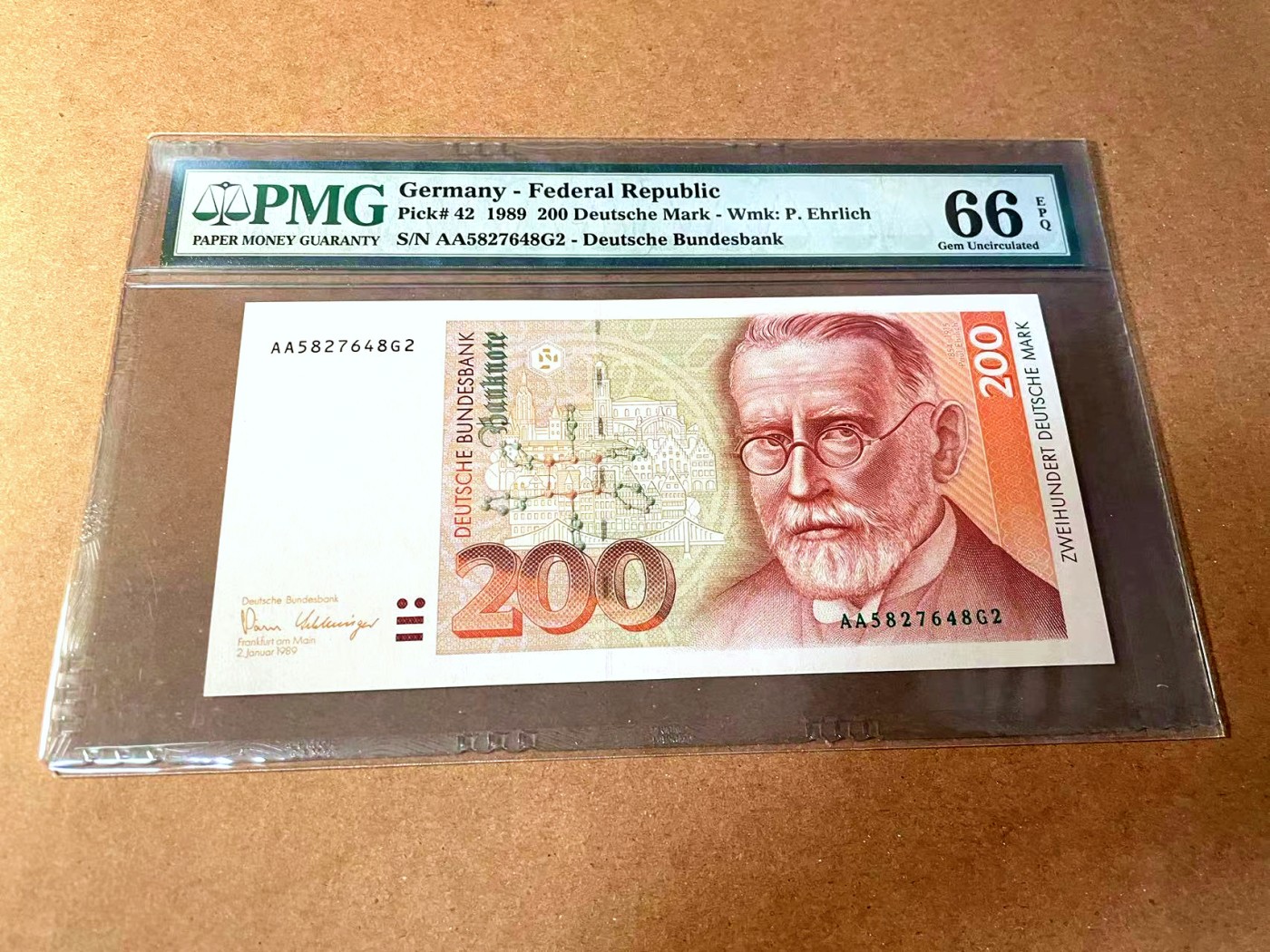 【Blue Auction】✨世界纸币精拍第448期【精】 【a版AA冠】德国 1989年200马克 PMG66EPQ 