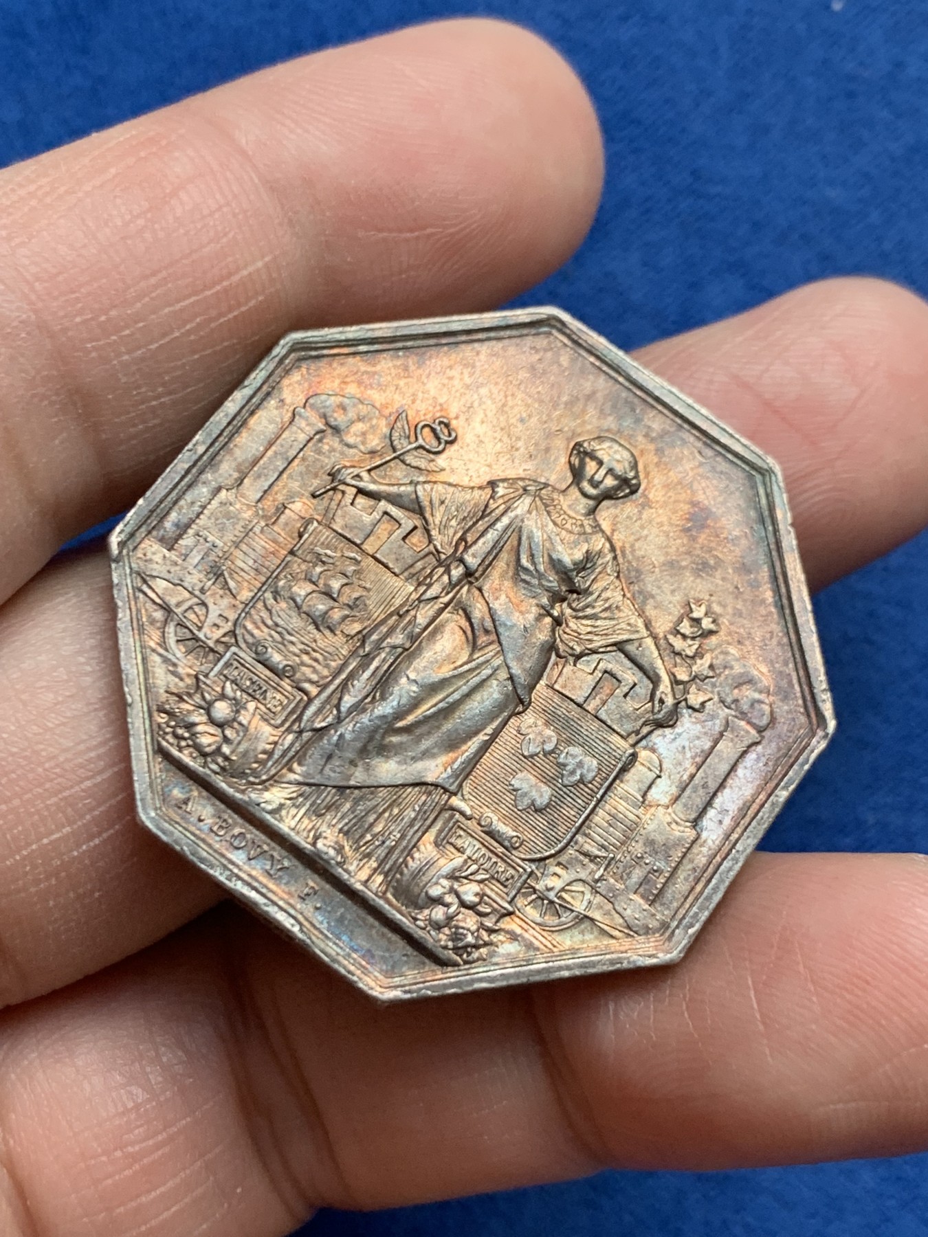 《竞宝斋》第250场-周日，周一 ，周二3场连拍 (全场包邮) 法国 巴黎到奥尔良铁路通车 纪念币 23.9克 边铭蜜蜂1860-1879 彩光绚丽 经典铁路系列的纪念物 36.6mm 23.9克