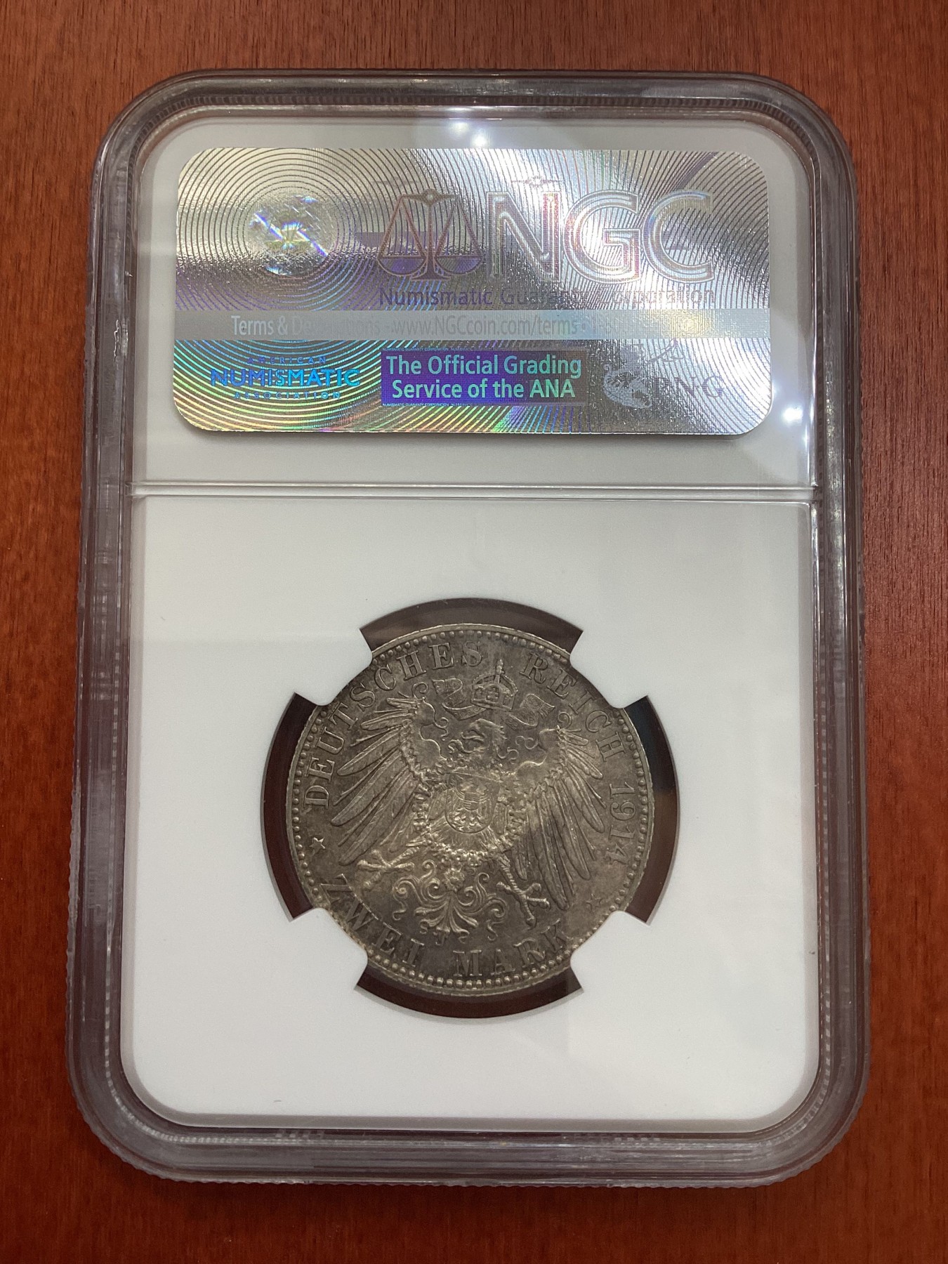 长老汇龙年精选第三场 1914D 德国巴伐利亚2马克银币，NGC UNC，误杀
