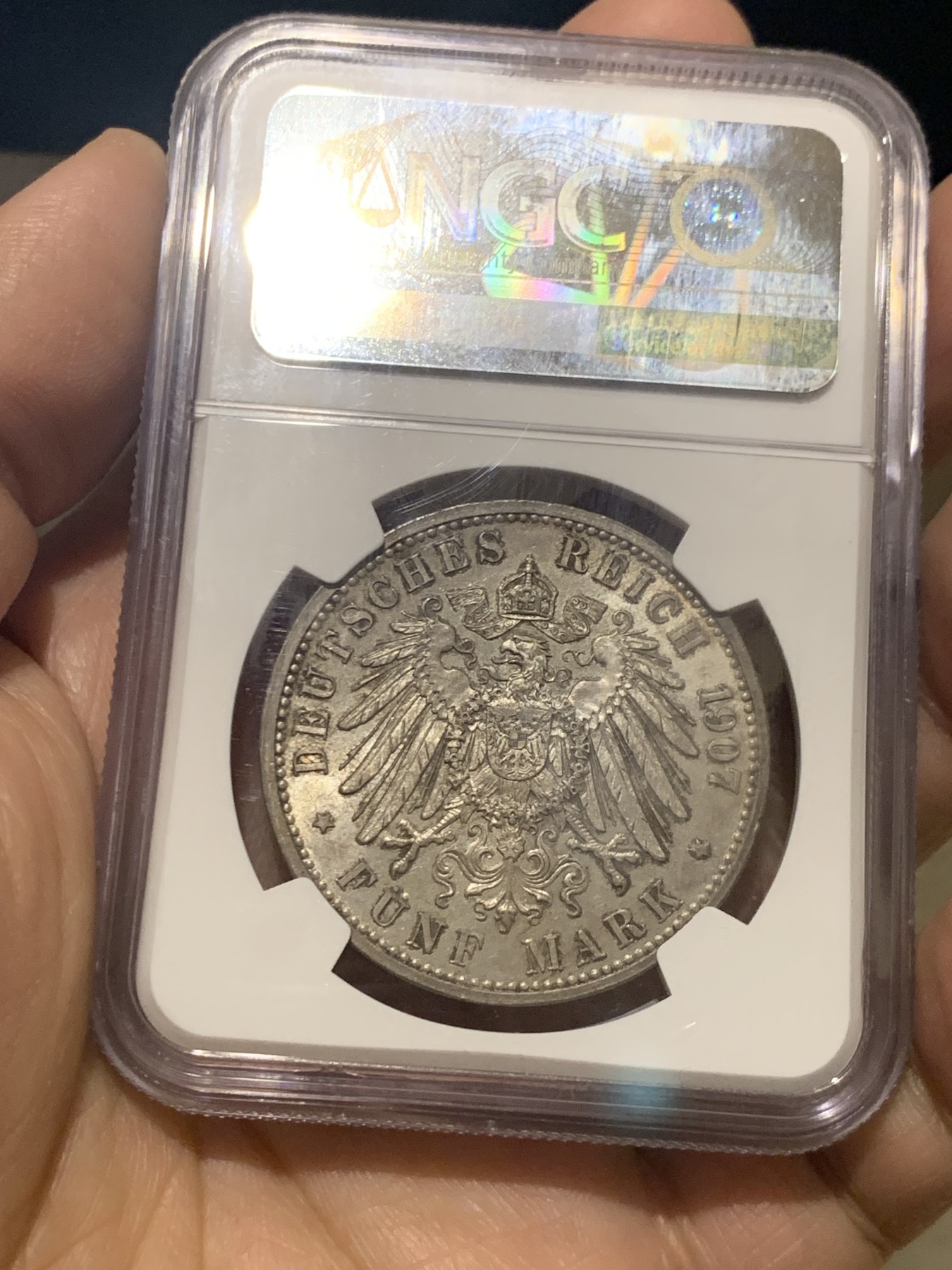 《竞宝斋》第249场-周日，周一 ，周二3场连拍 (全场包邮) NGC  MS63  德国  1907年  巴登逝世纪念5马克