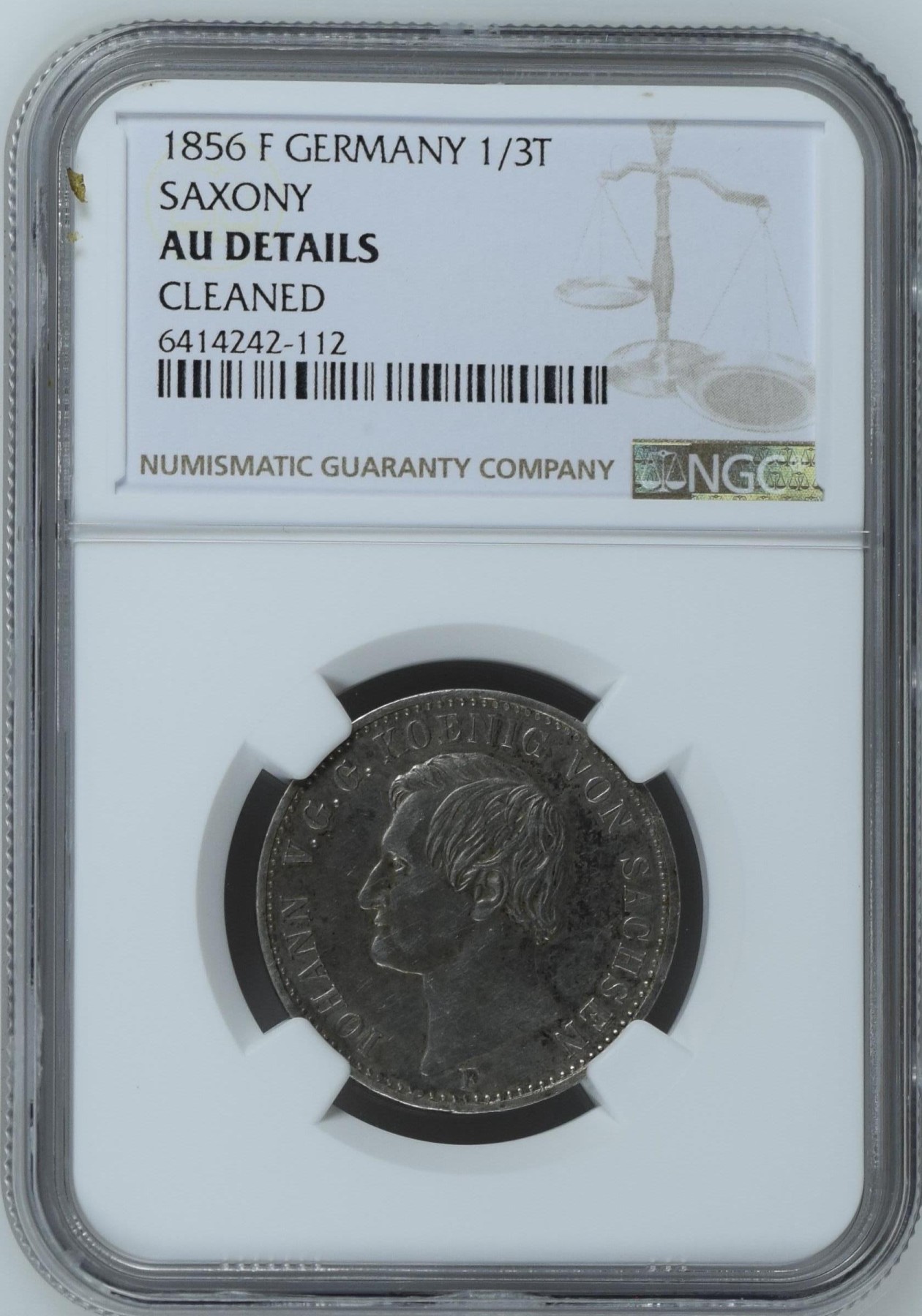 长老汇龙年精选第三场 1856 F 德国萨克逊1/3泰勒银币，NGC AUC