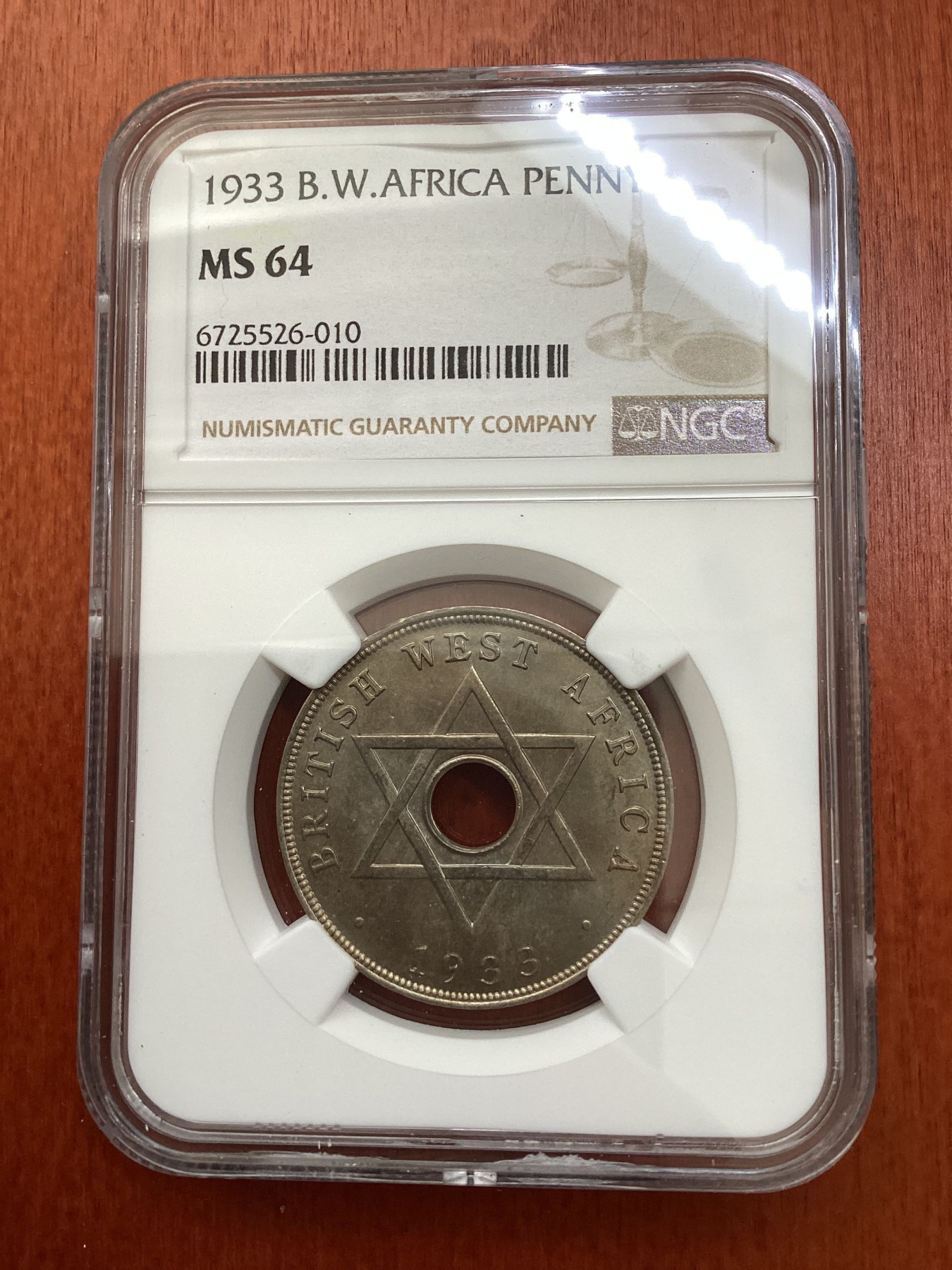 长老汇龙年精选第三场 1933 英属西非乔治五世1便士镍币，NGC MS64分，唯一亚军分，更高分仅有一枚