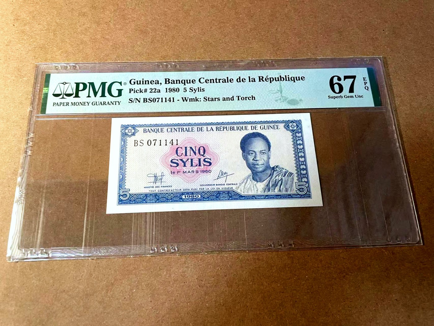【Blue Auction】✨世界纸币精拍第448期【精】 几内亚 1980年5赛里斯 PMG67EPQ 高分 