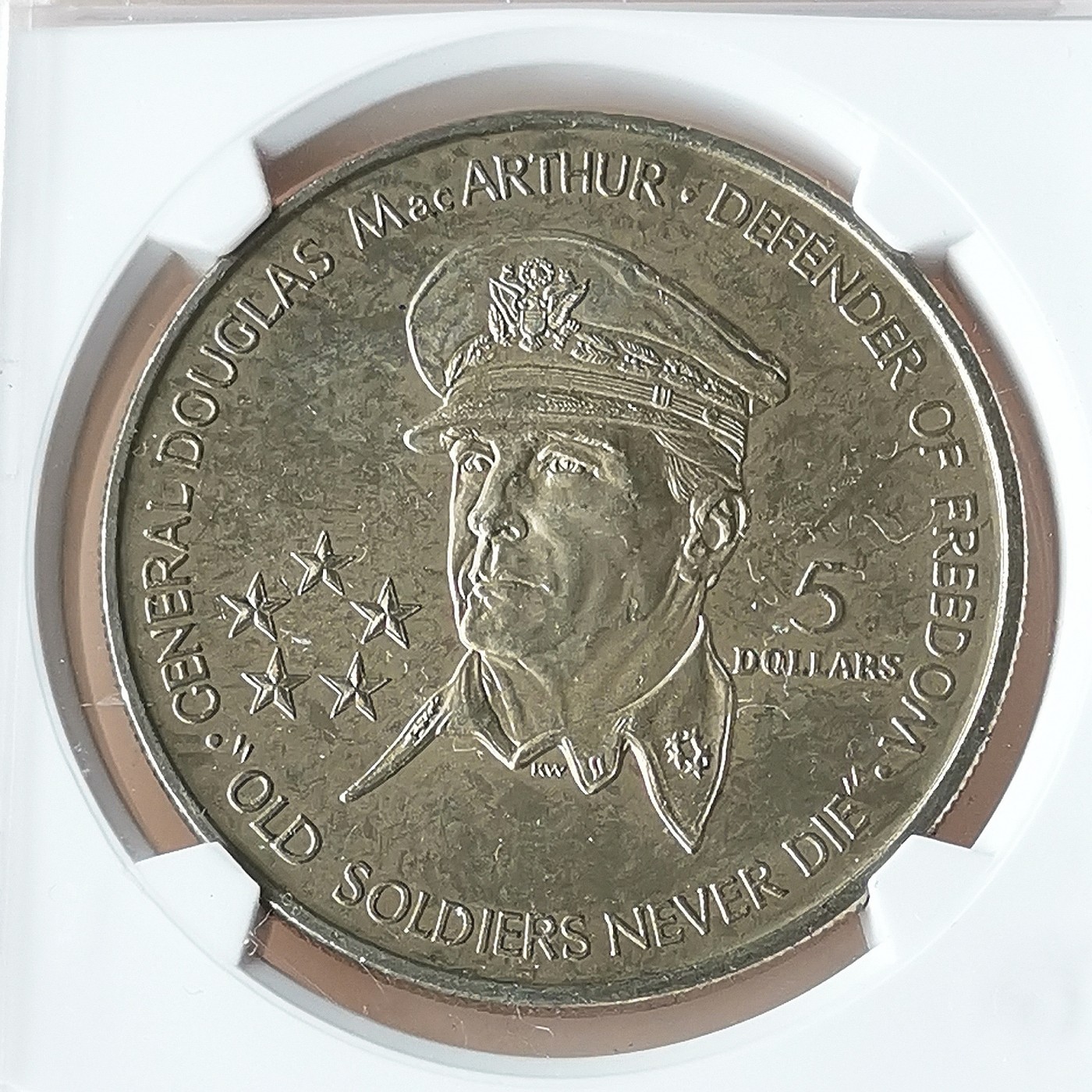 第一海外回流一元起拍收藏 散币专场 第72期 纽埃1989年5元五星上将麦克阿瑟克朗型纪念大镍币 华夏评级