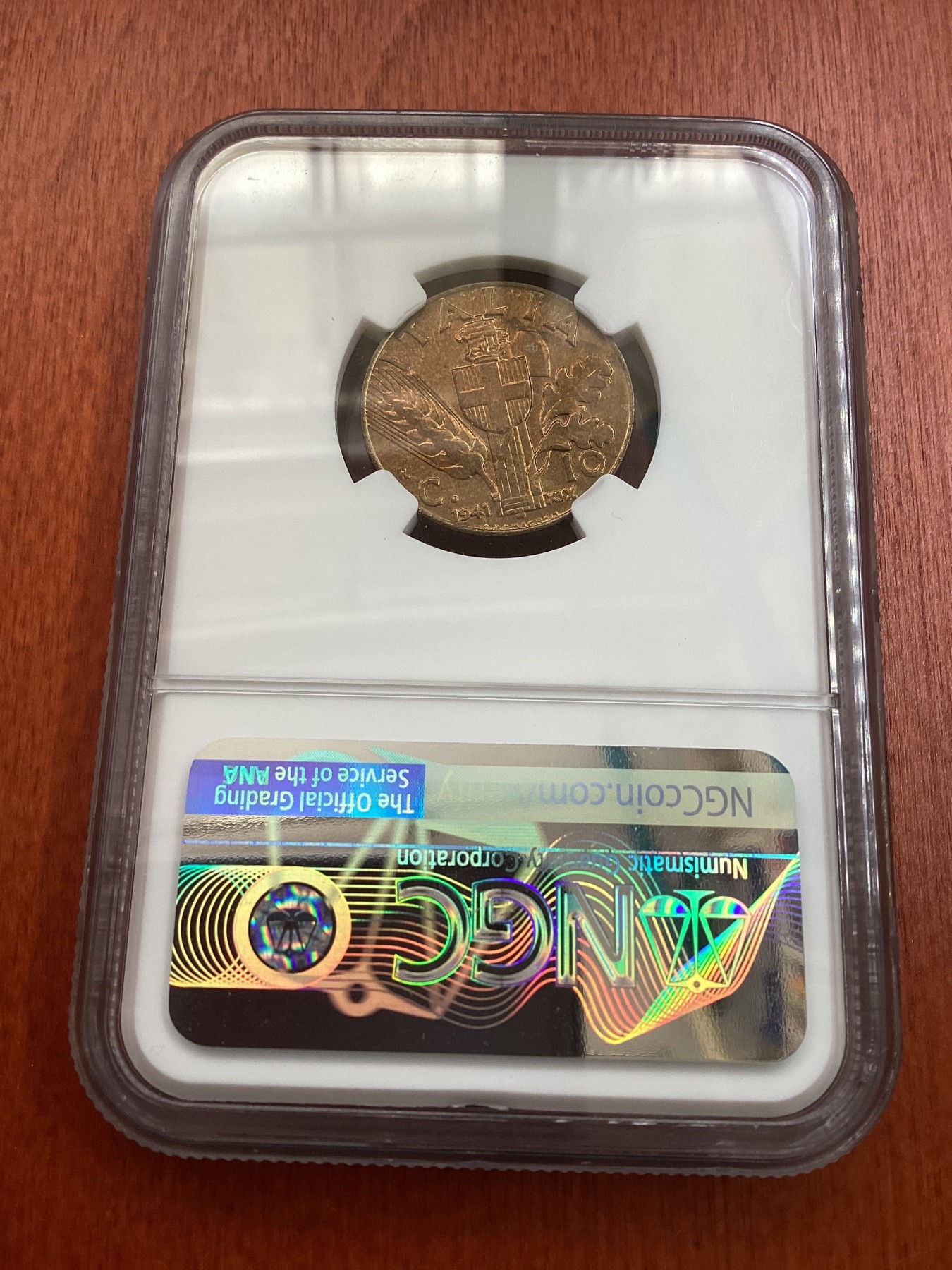 长老汇龙年精选第三场 1941R XIX 意大利伊曼纽尔三世10分铝铜币，NGC MS65，亚军分，更高分仅有四枚