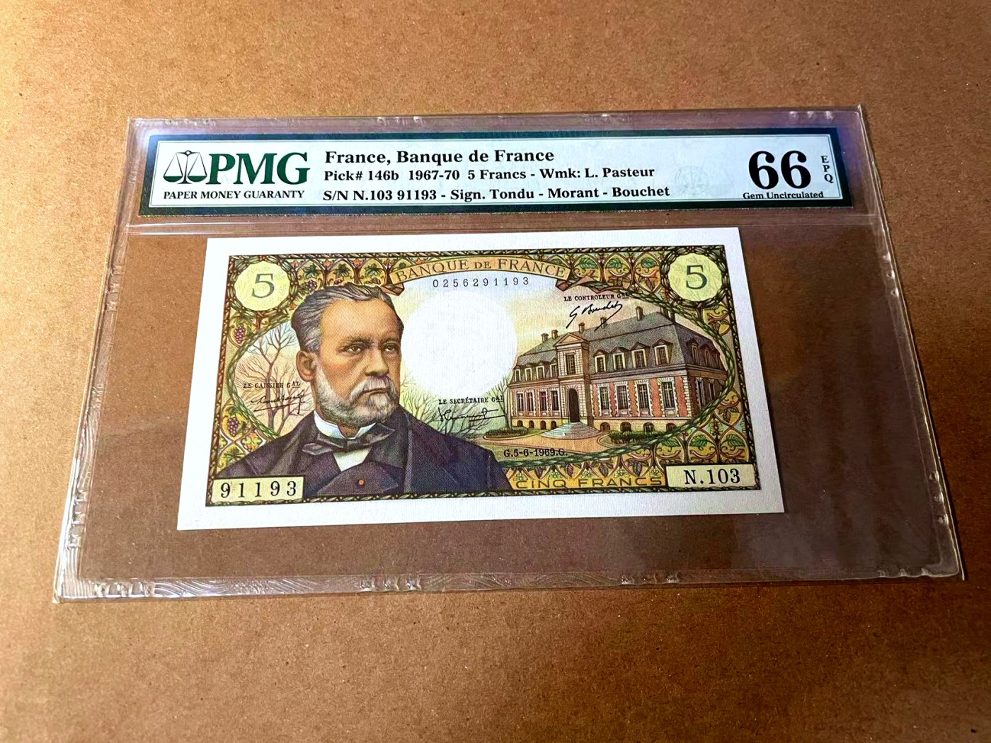 【Blue Auction】✨世界纸币精拍第448期【精】 【无47】法国 1969年5法郎 巴斯德 PMG66EPQ 