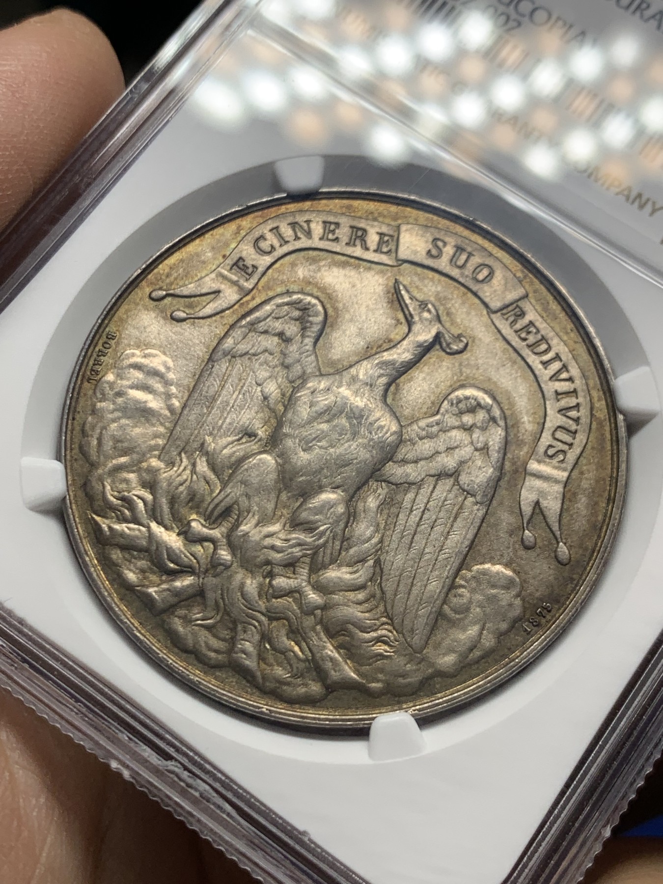 《竞宝斋》第250场-周日，周一 ，周二3场连拍 (全场包邮) NGC-MS64 法国银质纪念奖章，鲁昂火灾保险公司