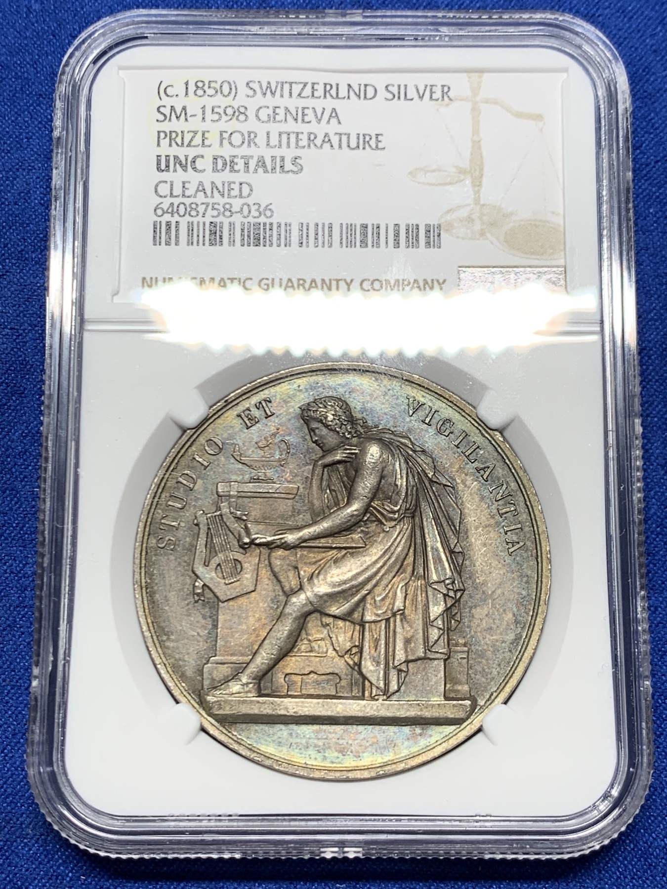 《竞宝斋》第250场-周日，周一 ，周二3场连拍 (全场包邮) NGC-UNCD 瑞士日内瓦文学奖银章