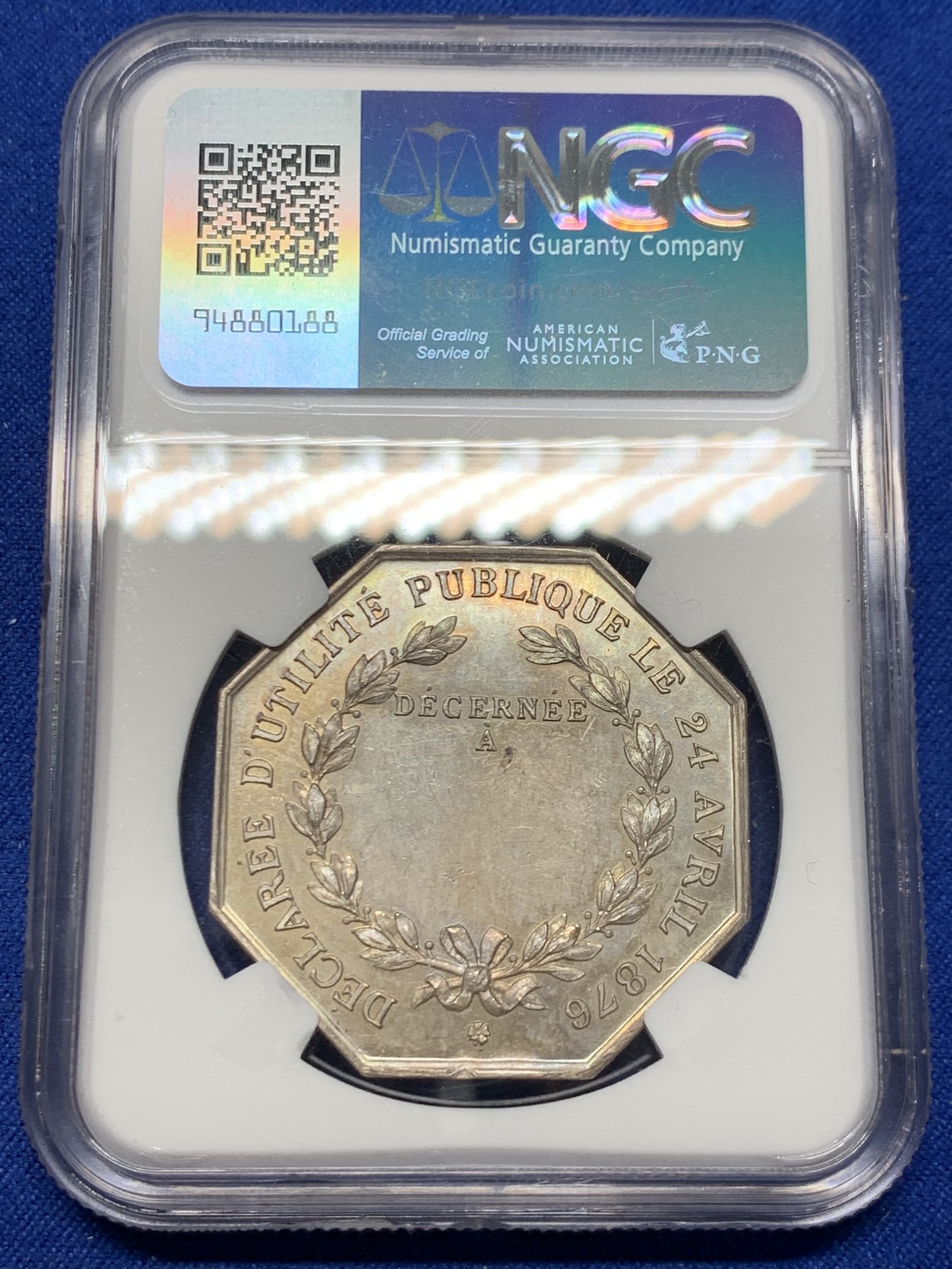 《竞宝斋》第250场-周日，周一 ，周二3场连拍 (全场包邮) NGC MS63法国反盗猎协会 雄鹿抬头长撕 像是在森林中呼唤同伴 非常传神 约22克 36mm 菱形银标 背后留白没刻字 经典收藏分数