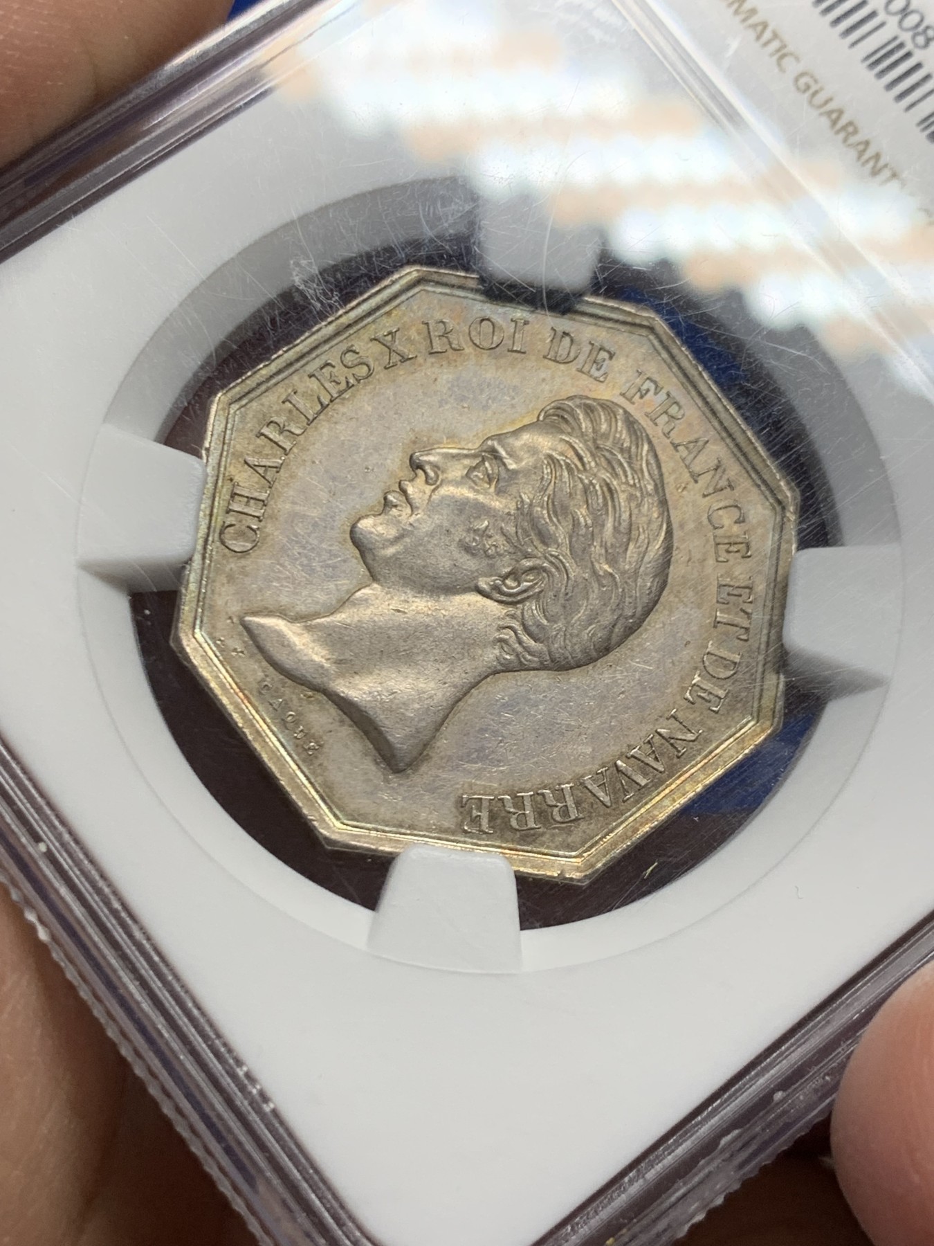 《竞宝斋》第250场-周日，周一 ，周二3场连拍 (全场包邮) NGC MS61 法国1829屠宰场贸易八角银质代币