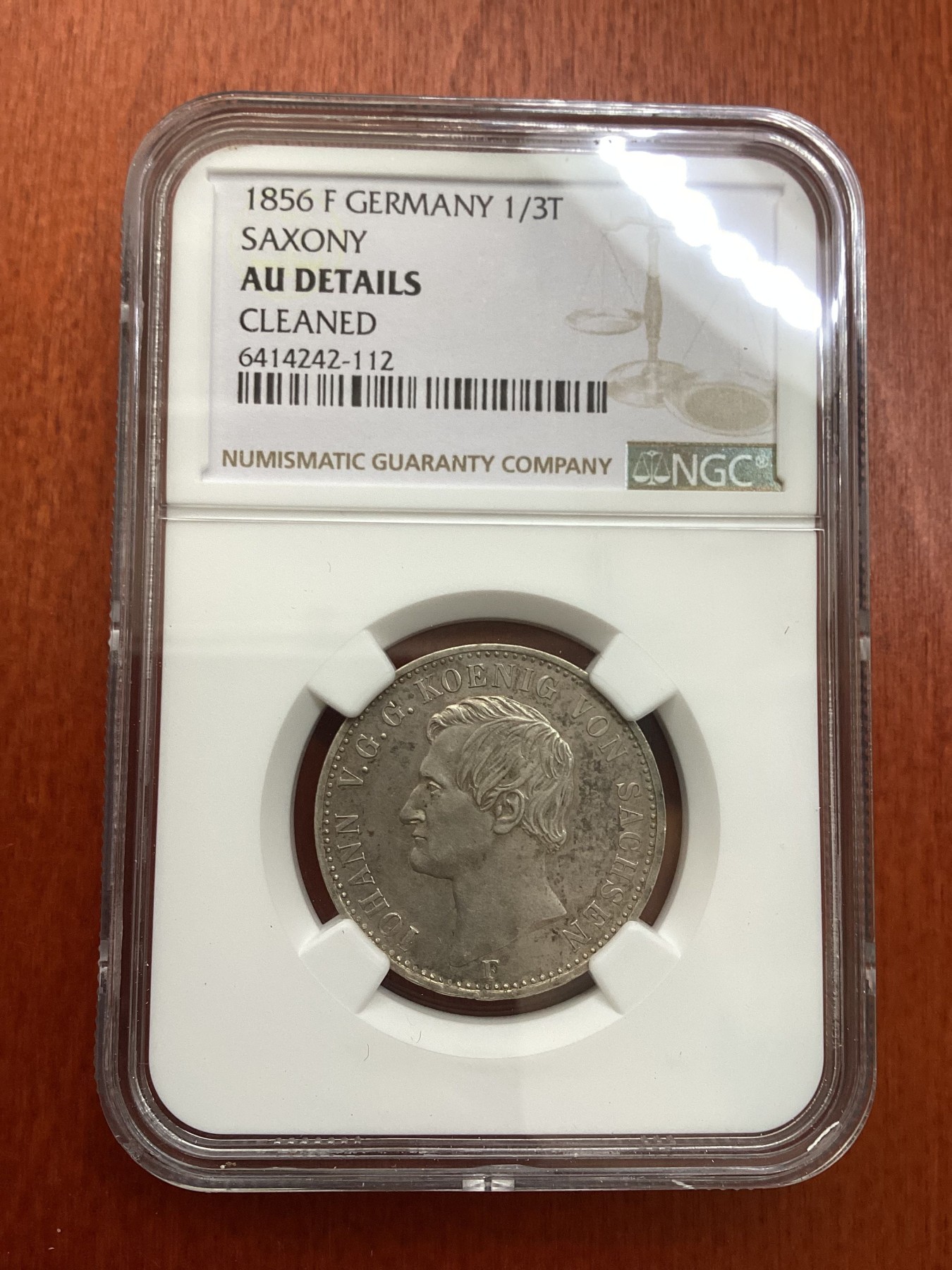 长老汇龙年精选第三场 1856 F 德国萨克逊1/3泰勒银币，NGC AUC