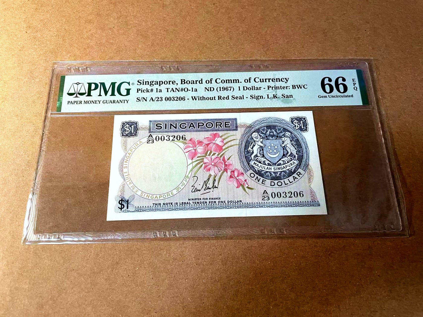 【Blue Auction】✨世界纸币精拍第448期【精】 【无47】新加坡 花版 1967年1元 PMG66EPQ 
