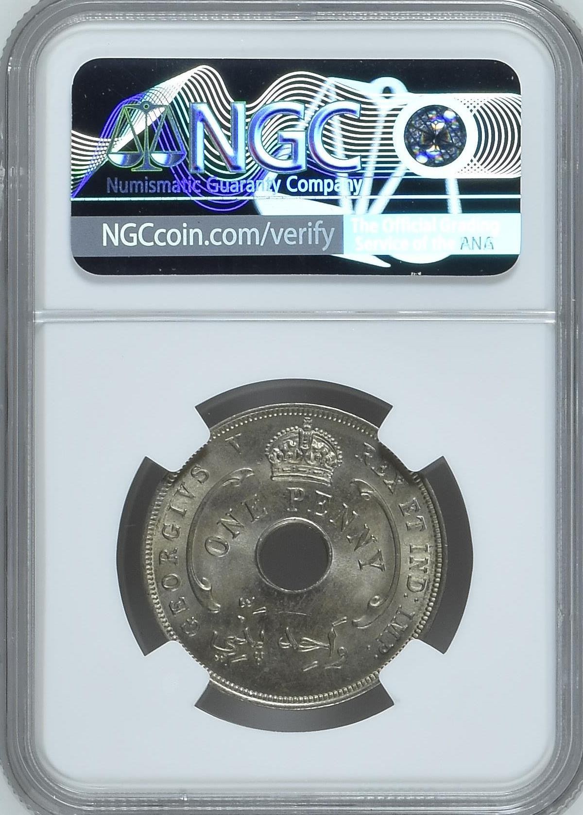 长老汇龙年精选第三场 1933 英属西非乔治五世1便士镍币，NGC MS64分，唯一亚军分，更高分仅有一枚