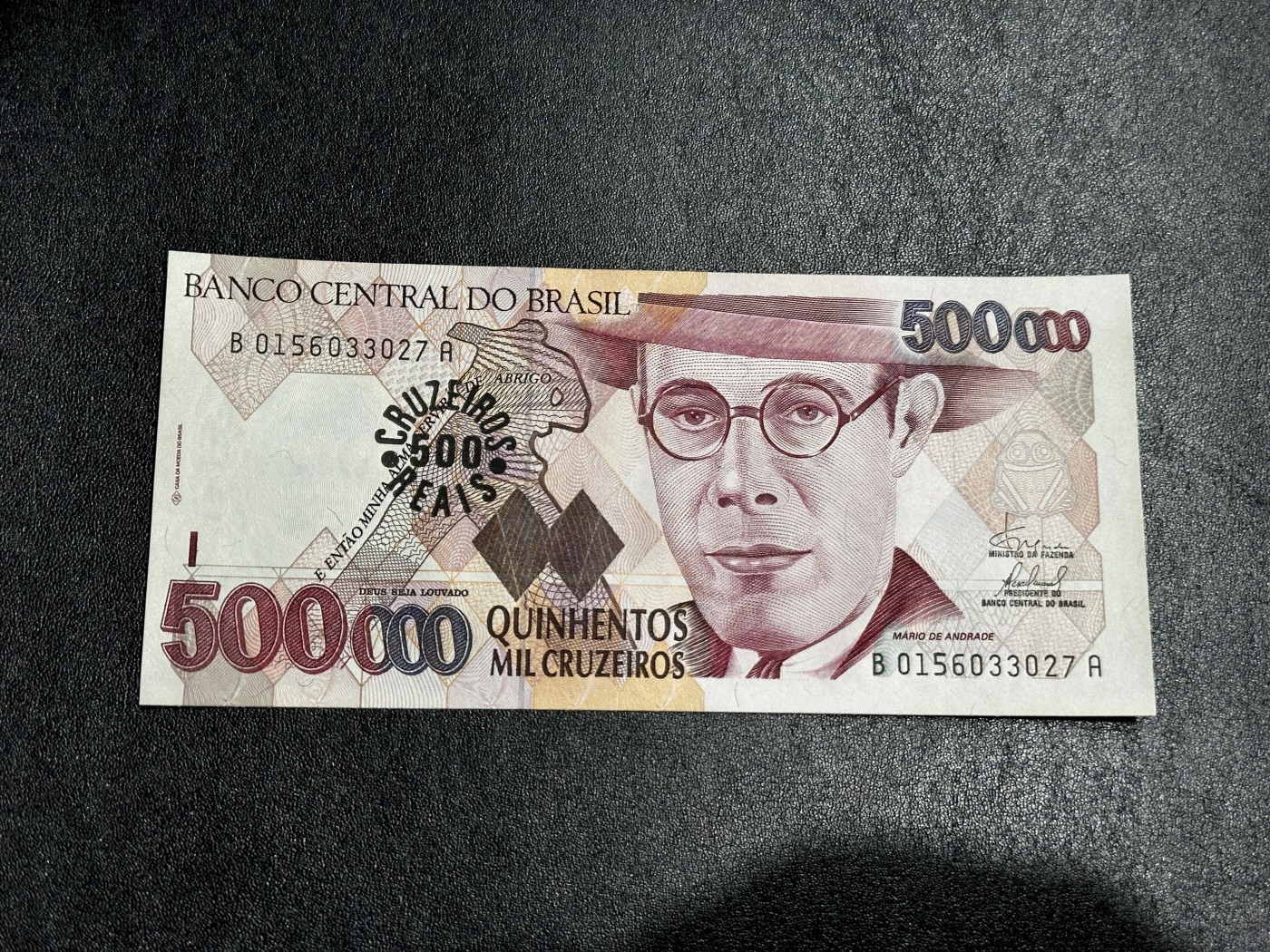 《外钞收藏家》第三百五十五期（连拍第二场） 巴西50万克鲁塞罗 加盖 全新UNC