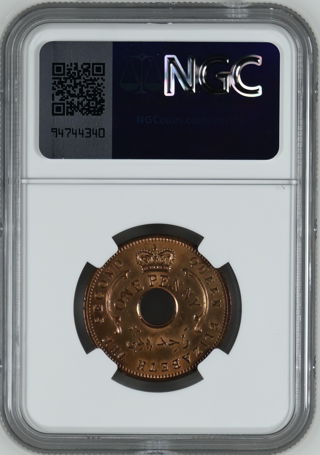 长老汇龙年精选第三场 1959 尼日利亚伊丽莎白二1便士精制铜币，NGC UNC，误杀，发行量6031枚