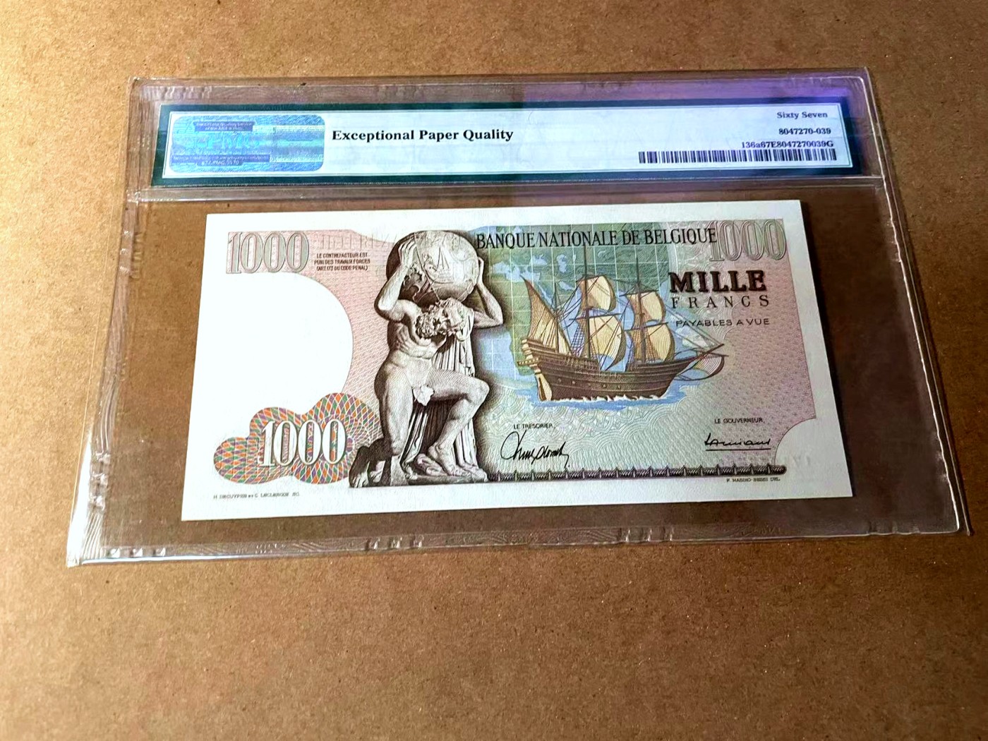 【Blue Auction】✨世界纸币精拍第448期【精】 比利时 1961-75年1000法郎 大力神 PMG67EPQ 高分