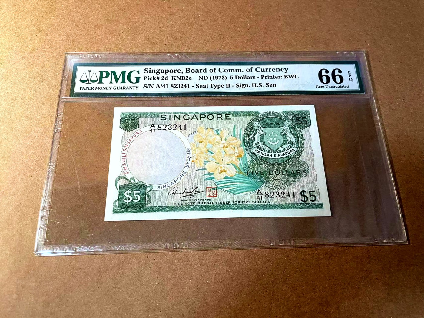 【Blue Auction】✨世界纸币精拍第448期【精】 新加坡 花版 1973年5元 PMG66EPQ 精美 大场景 老壳