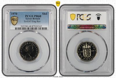 长老汇马年精选第十二场拍卖 - 1970 Shil 英国伊丽莎白二世英格兰1先令精制铜币，PCGS PR68分，亚军分，更高分仅有7枚