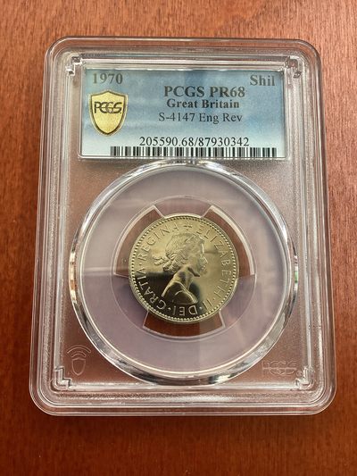 长老汇马年精选第十九场拍卖 1970 Shil 英国伊丽莎白二世英格兰1先令精制铜币，PCGS PR68分，亚军分，更高分仅有7枚