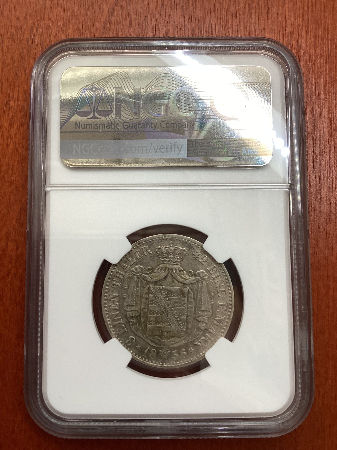 长老汇龙年精选第三场 1856 F 德国萨克逊1/3泰勒银币，NGC AUC