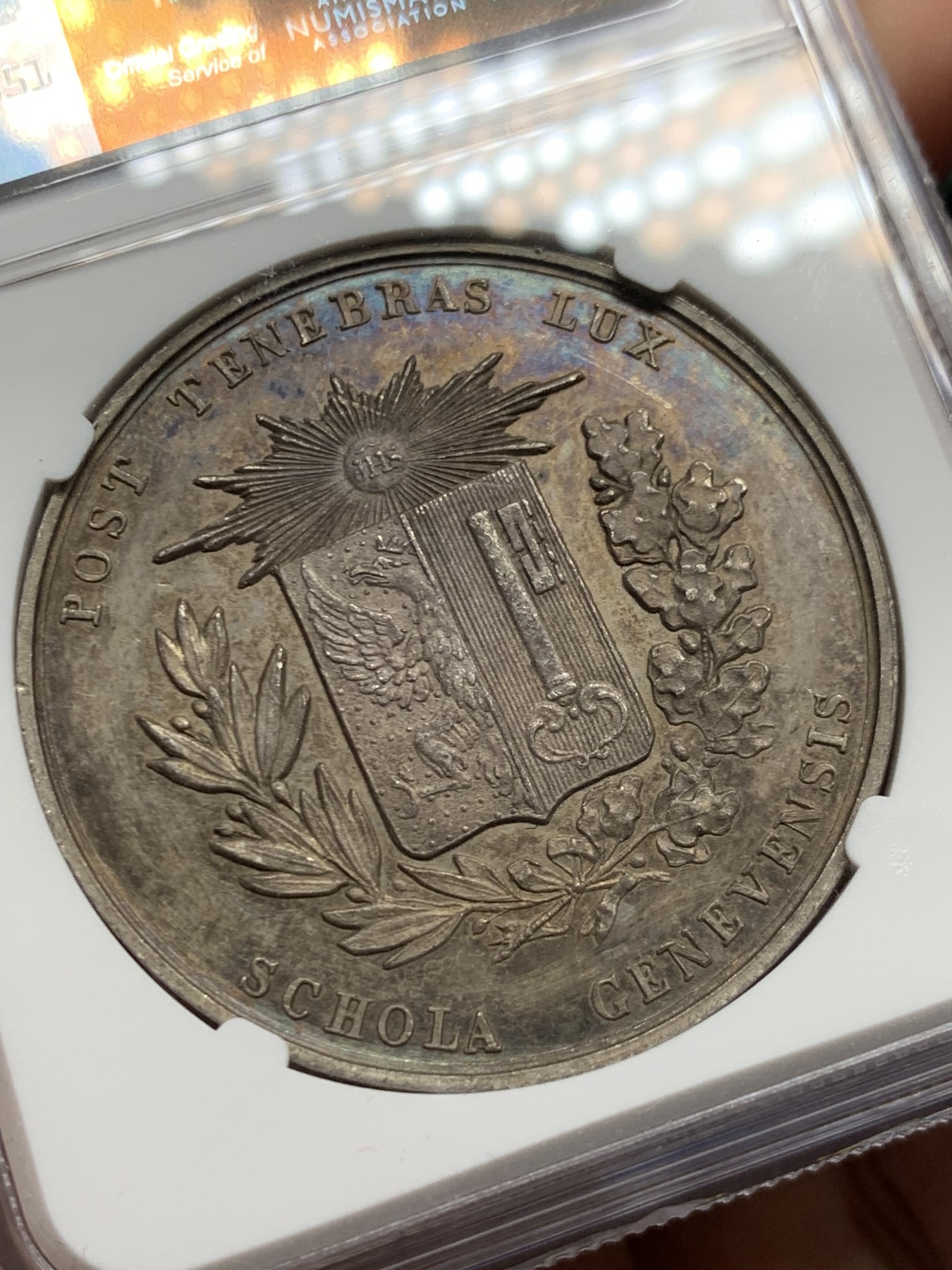 《竞宝斋》第250场-周日，周一 ，周二3场连拍 (全场包邮) NGC-UNCD 瑞士日内瓦文学奖银章