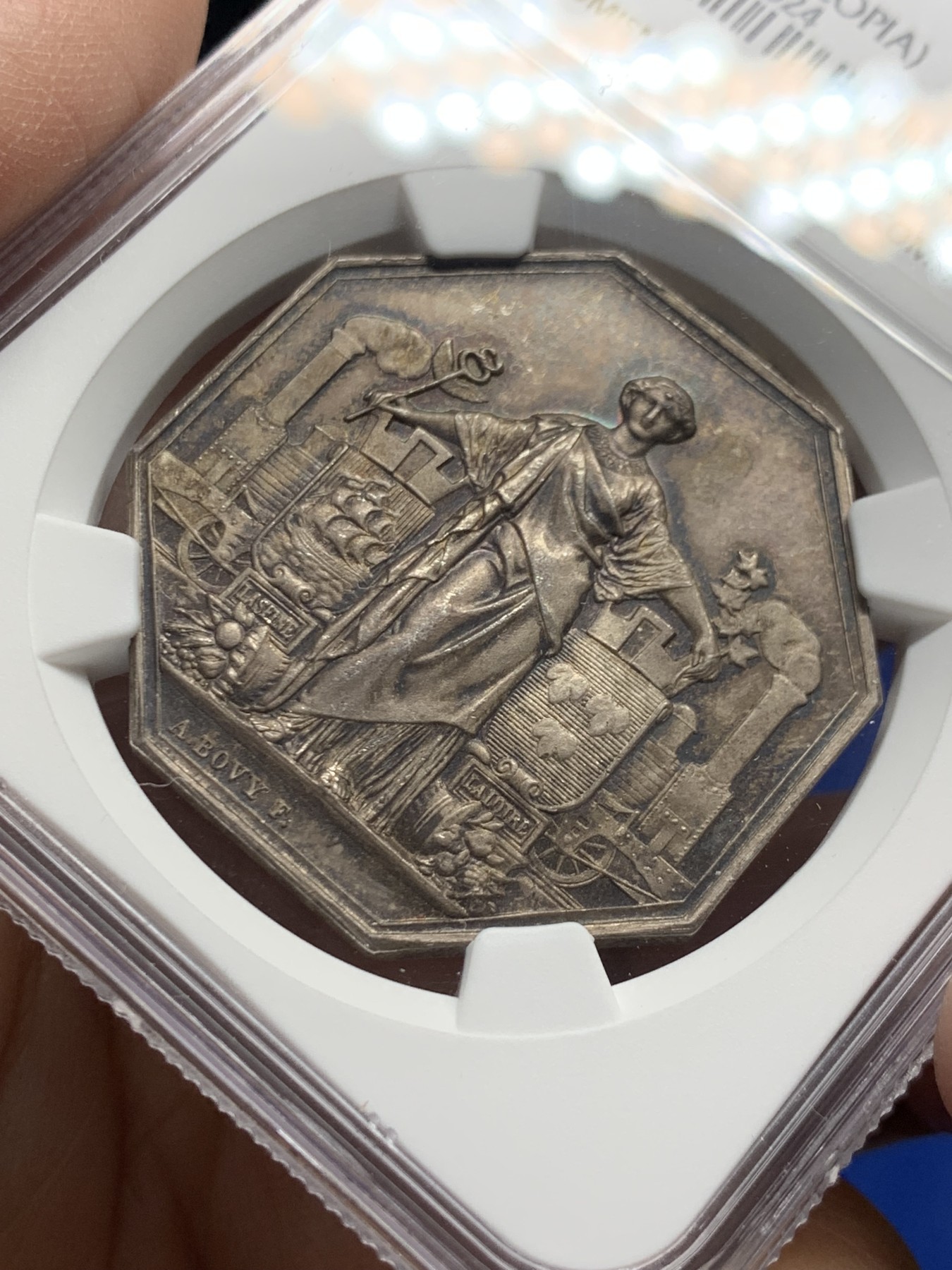 《竞宝斋》第250场-周日，周一 ，周二3场连拍 (全场包邮) NGC-MS63 法国八角银质代币，巴黎-奥尔良铁路通行