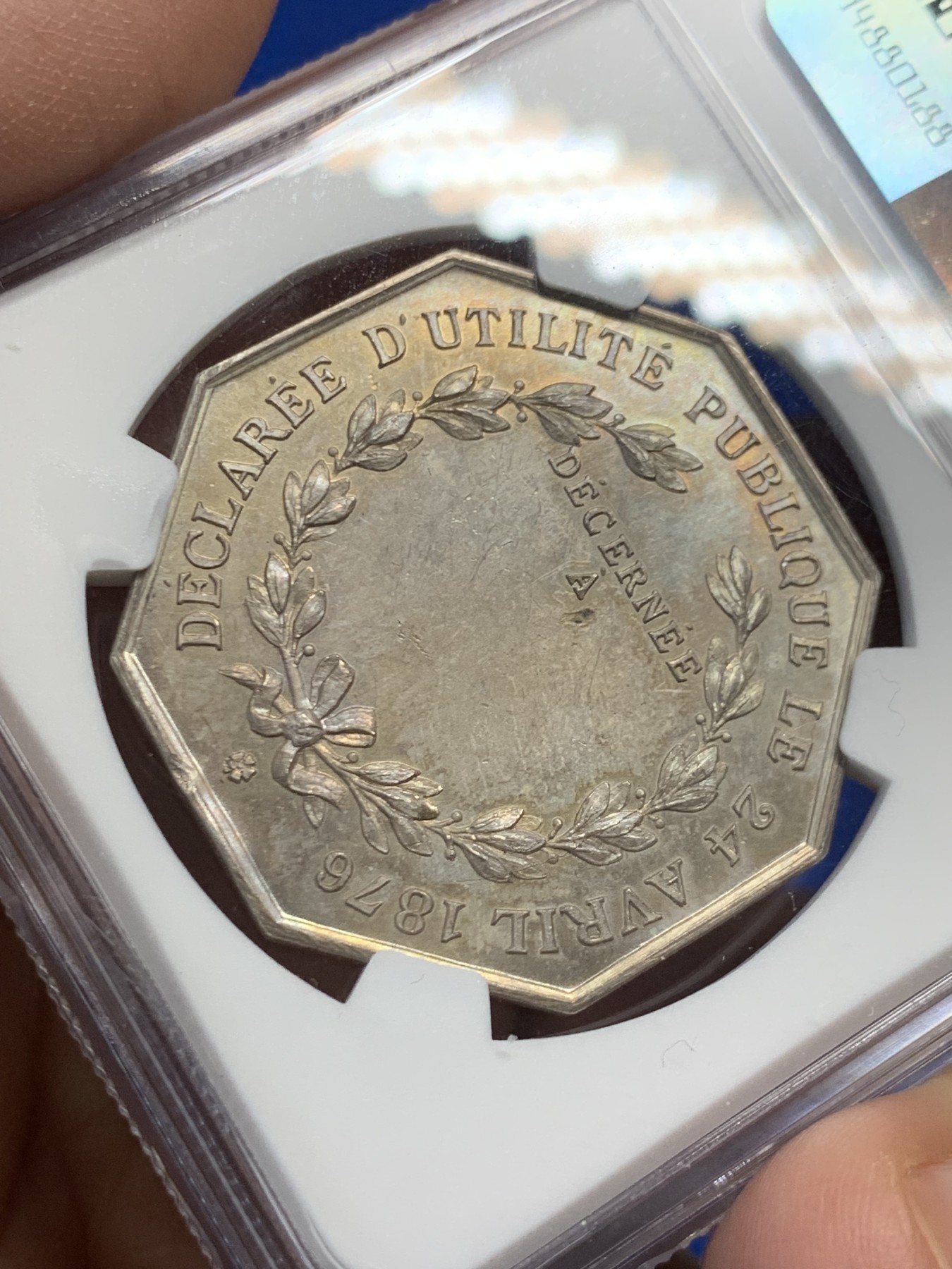 《竞宝斋》第250场-周日，周一 ，周二3场连拍 (全场包邮) NGC MS63法国反盗猎协会 雄鹿抬头长撕 像是在森林中呼唤同伴 非常传神 约22克 36mm 菱形银标 背后留白没刻字 经典收藏分数