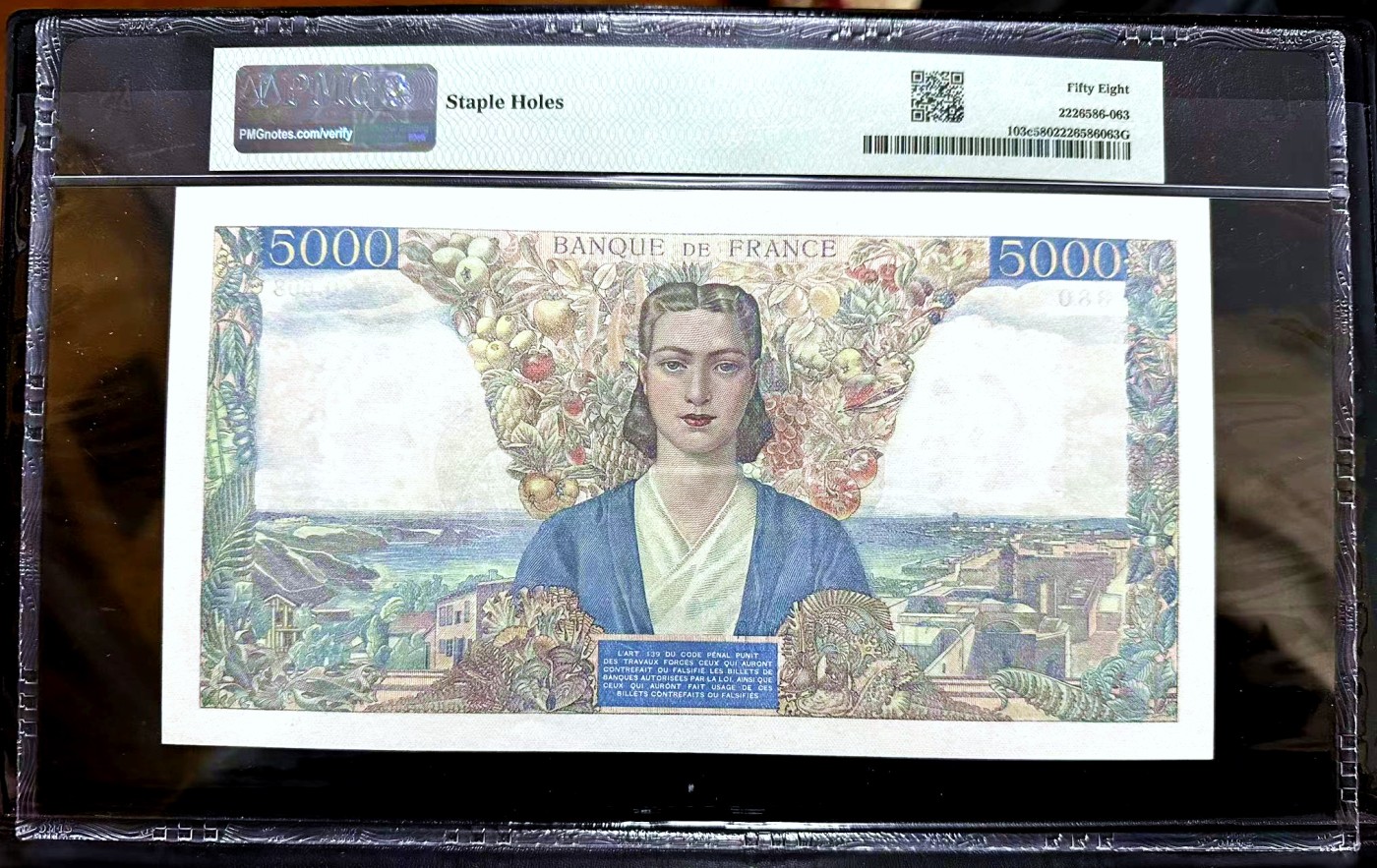 【Blue Auction】✨世界纸币精拍第448期【精】 【无47】法国 1945年5000法郎 大团结 PMG58 超大票幅 