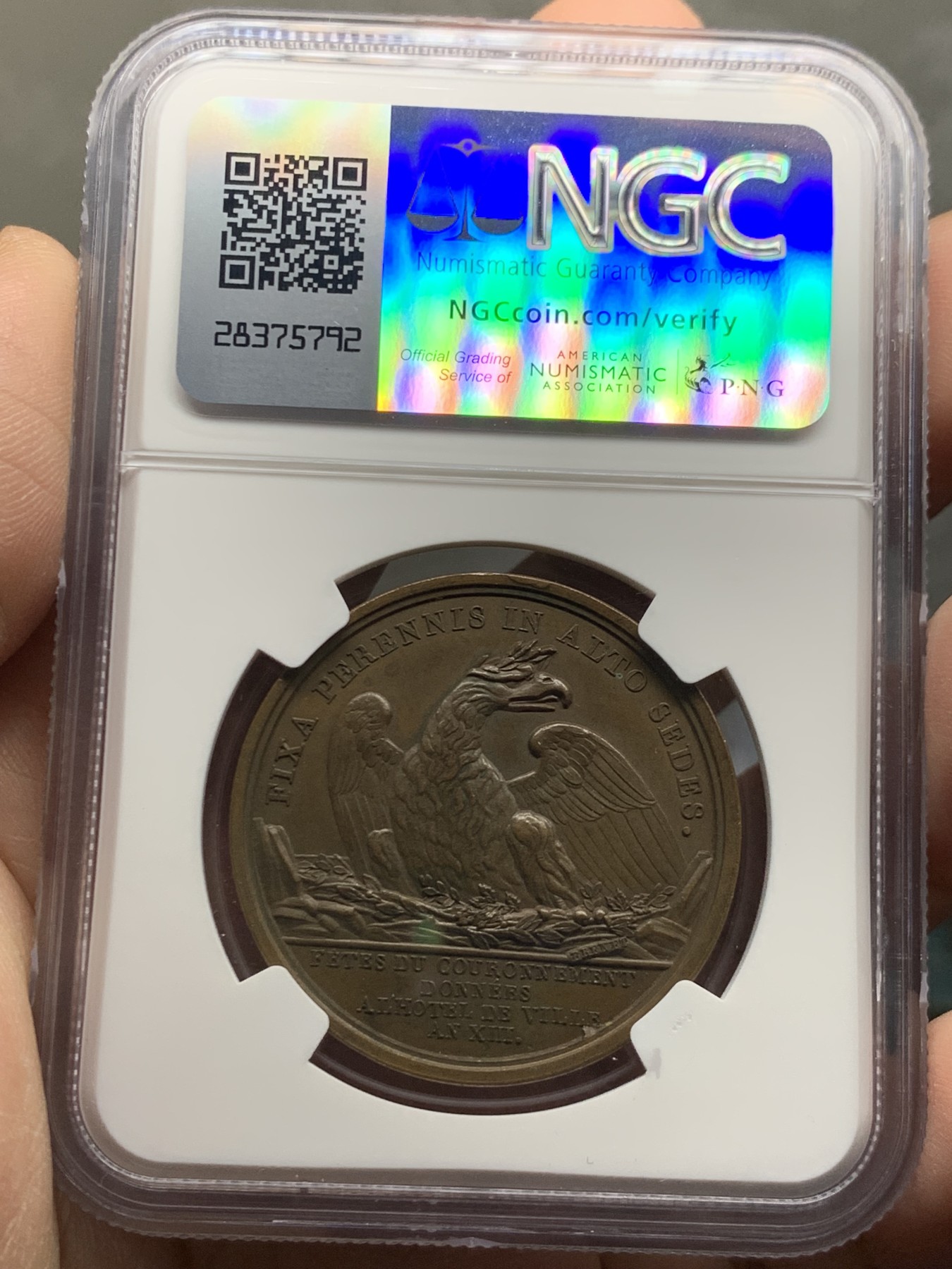 《竞宝斋》第250场-周日，周一 ，周二3场连拍 (全场包邮) NGC-MS62 法国1804年拿破仑与约瑟芬加冕典礼纪念铜章，早期光边原铸