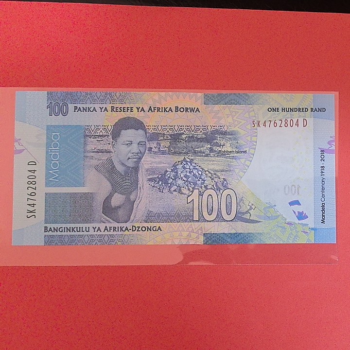 南非2018年100兰特 半塑钞 纪念钞 非洲纸币 实物图 UNC
