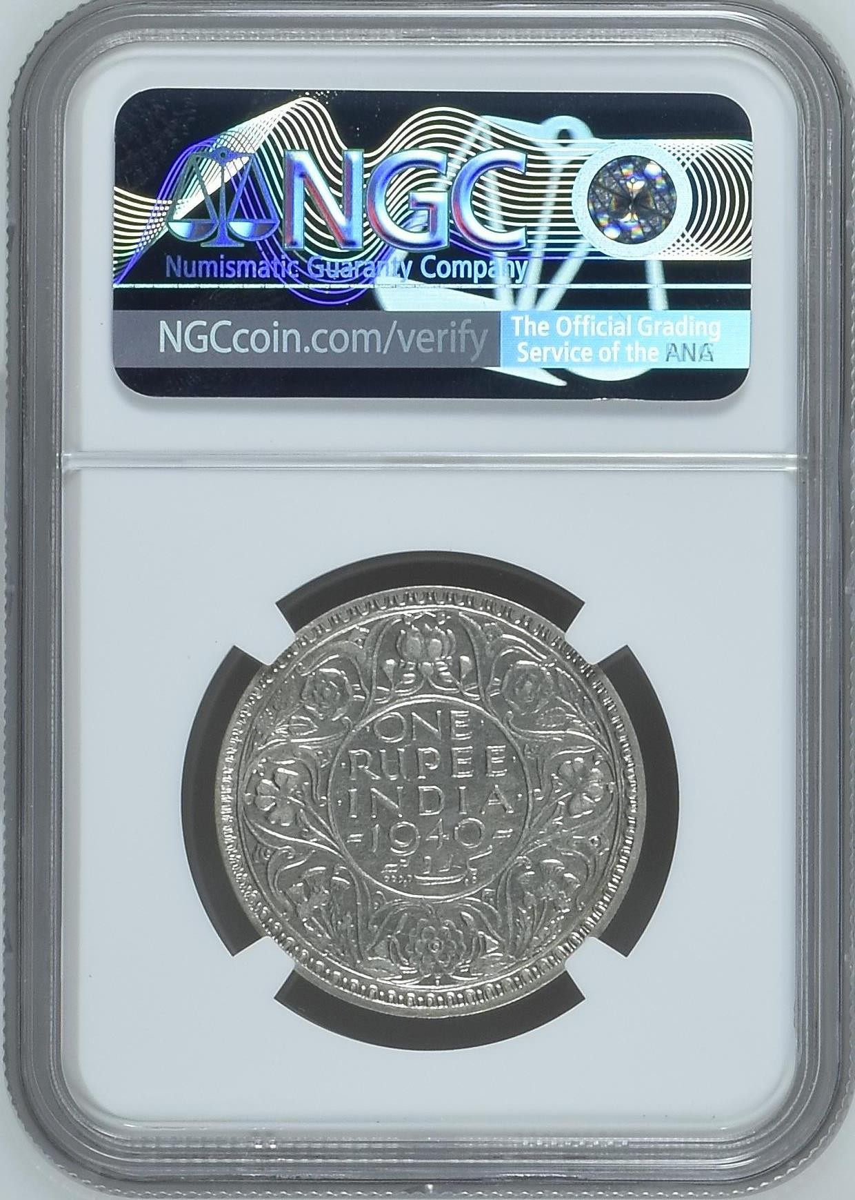长老汇龙年精选第三场 1940(B)英属印度乔治六世1卢比银币，NGC AUC
