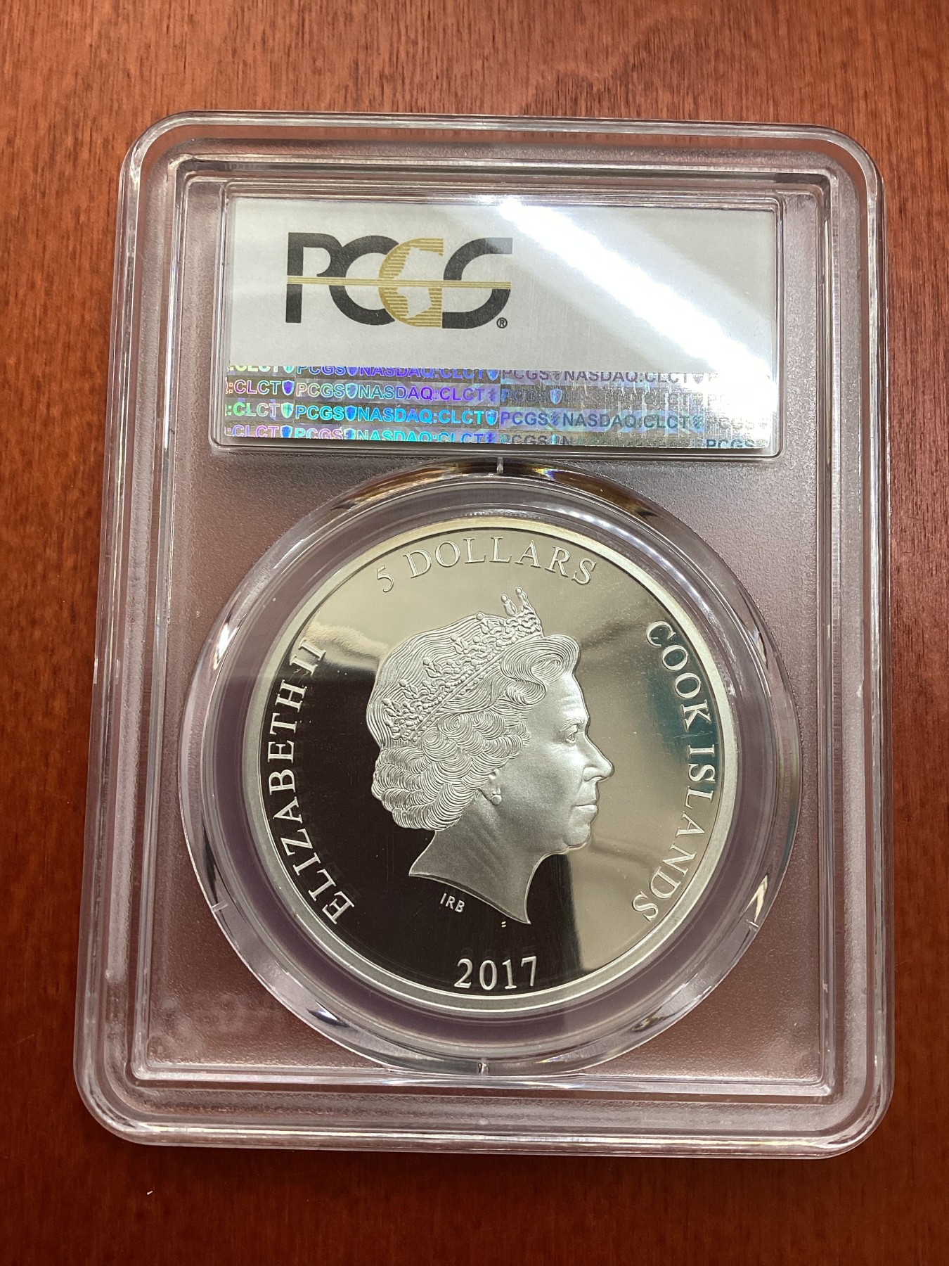 长老汇龙年精选第三场 2017 库克眼镜蛇5元彩色精制银币，PCGS PR69DCAM，首日标