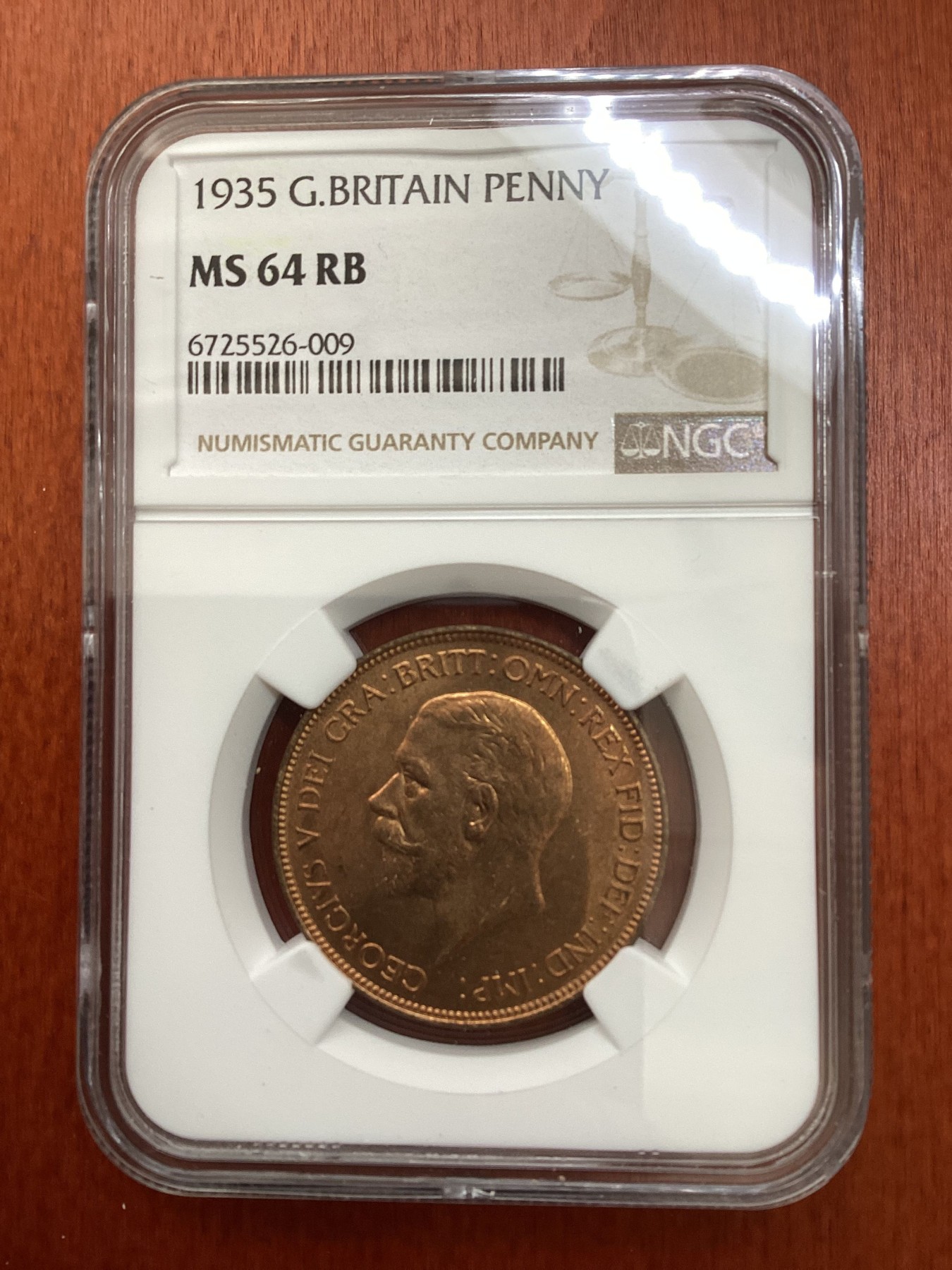 长老汇龙年精选第三场 1935 英国乔治五世1便士铜币，NGC MS64RB
